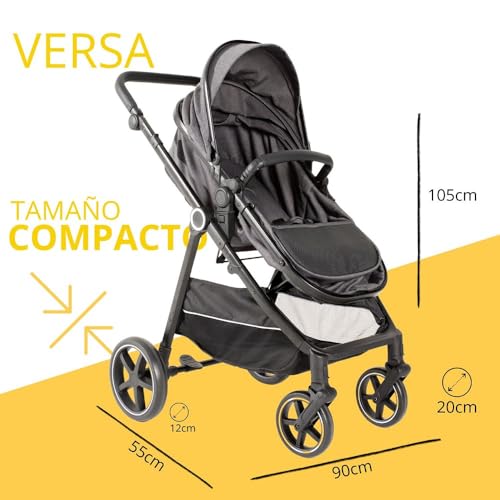 Interbaby Versa Cochecito de Bebé 2 en 1, desde el Nacimiento, hasta 22 kg, con Amortiguadores, Gris