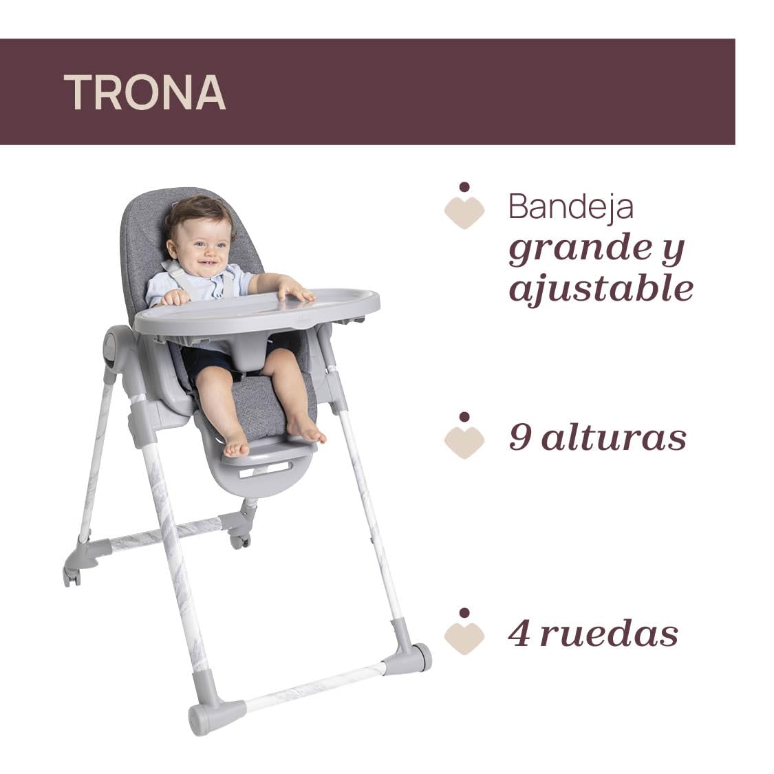Chicco Polly Armonia Trona Evolutiva 3en1, de 0 Meses a 40 kg, 9 Alturas, Plegado Compacto, Gris Oscuro