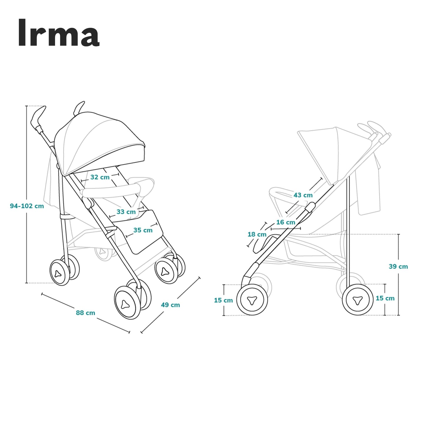 LIONELO Irma Cochecito de Bebé Ligero, Plegable, Reclinable, Ruedas Grandes, con Mosquitera, hasta 15 kg