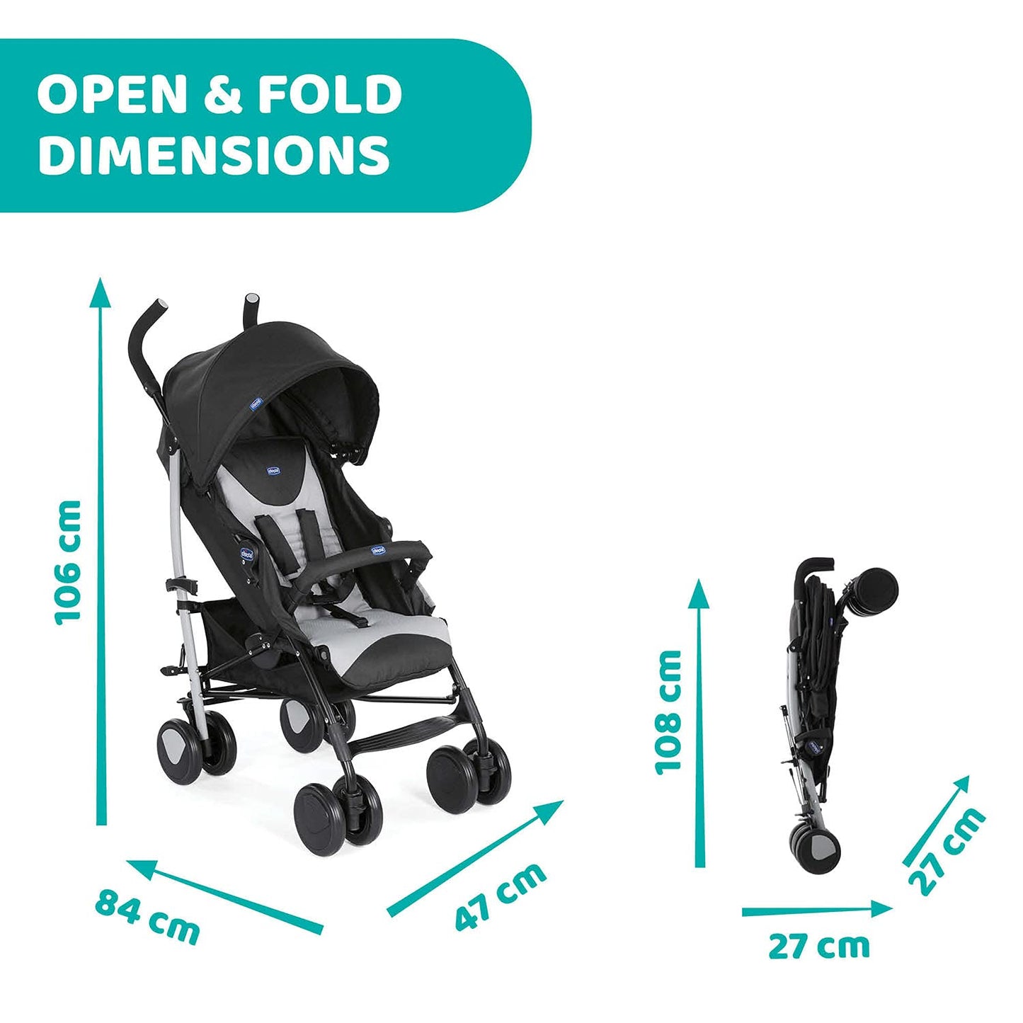 Chicco Echo Silla de Paseo Ligera, Plegable, desde el Nacimiento, hasta 22 kg, Piedra
