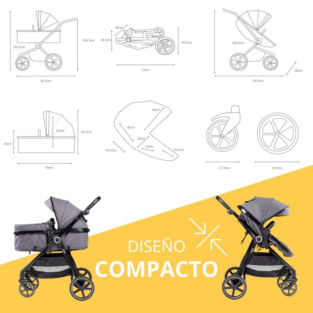 Interbaby Versa Cochecito de Bebé 2 en 1, desde el Nacimiento, hasta 22 kg, con Amortiguadores, Gris