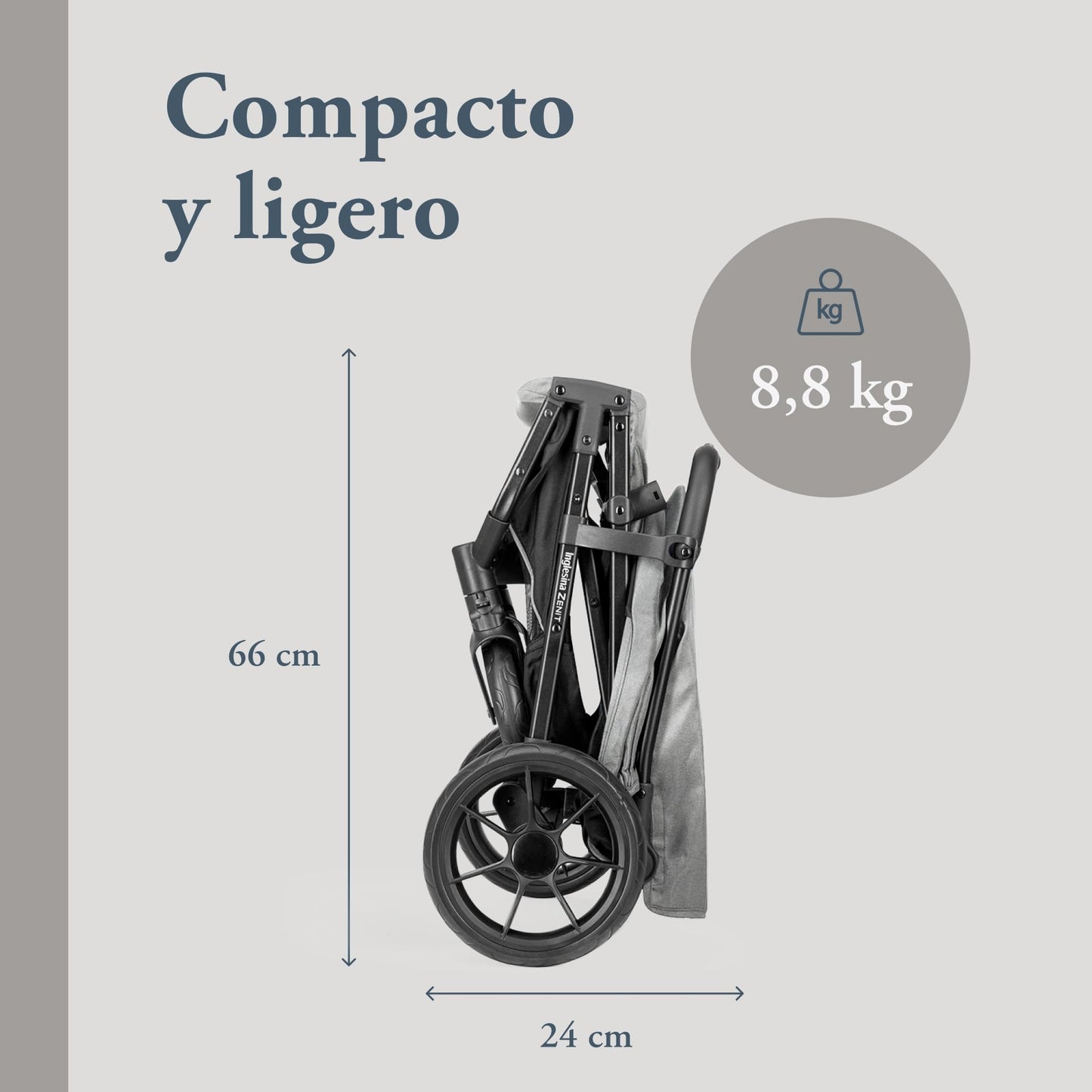 Inglesina Zenit Silla de Paseo Compacta, hasta 22 kg, con Ruedas Grandes, Gris