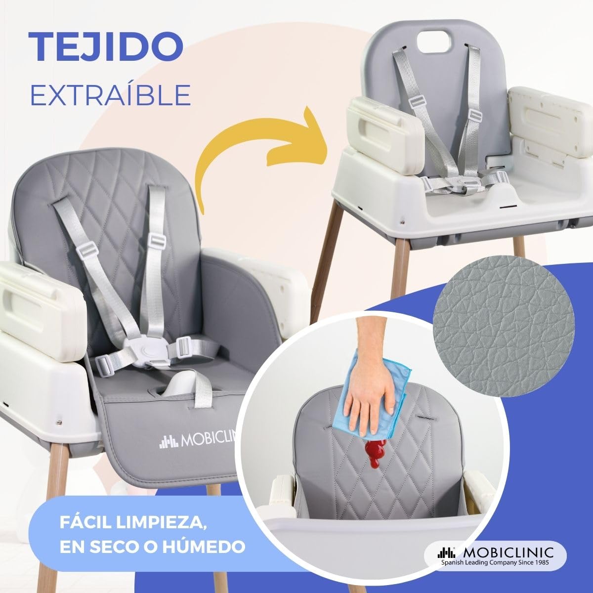 Mobiclinic Kids Kiara Trona Evolutiva 3 en 1, Plegable, Bandeja Ajustable, Impermeable, de 6-36 Meses