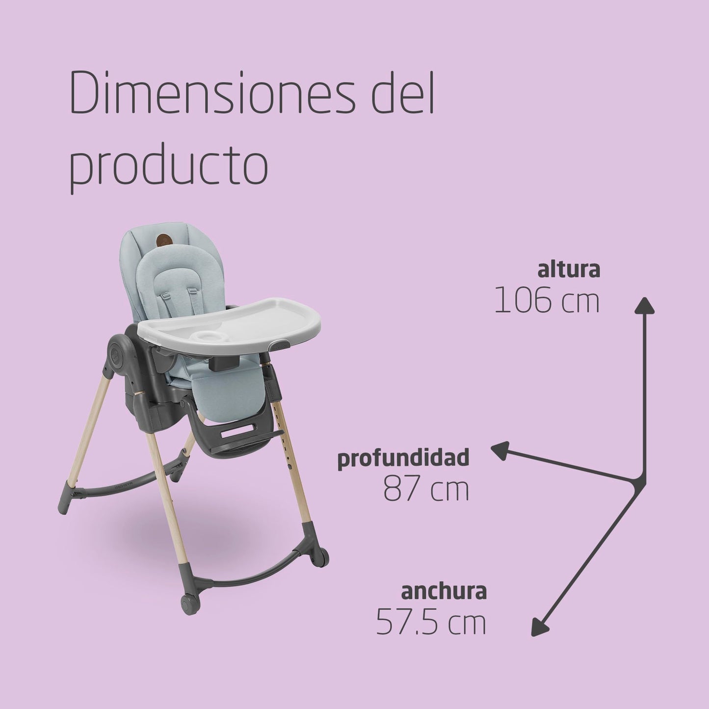 Maxi-Cosi Minla Trona Evolutiva 6 en 1, de 0-14 Años, hasta 60 kg, 9 Alturas, Plegado Compacto, Beyond Grey