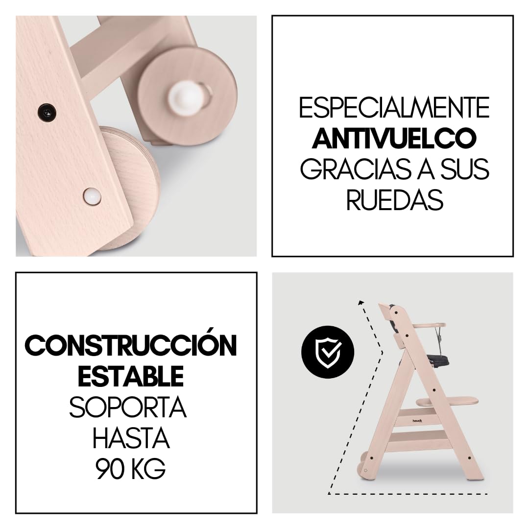 hauck Beta Newborn Set Trona Evolutiva de Madera, desde el Nacimiento, con Hamaca y Bandeja, Blanco Lavado/Gris Melange