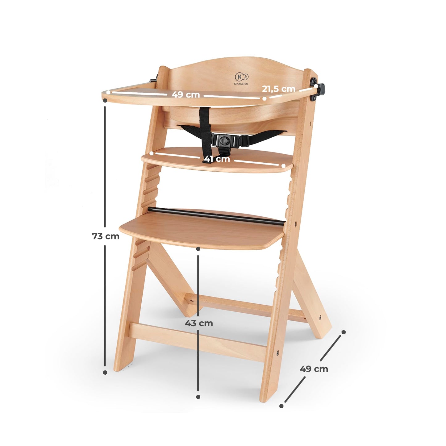 Kinderkraft ENOCK Trona Evolutiva de Madera, con Bandeja y Barrera, Portátil, Madera Natural