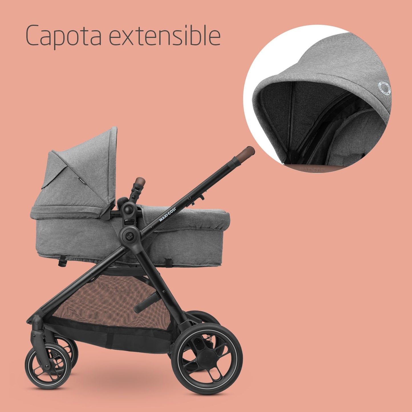 Maxi-Cosi Zelia S Trio Cochecito de Bebé 3 Piezas, con Silla de Coche i-Size, Plegable, de 0-4 Años (hasta 22 kg), Gris