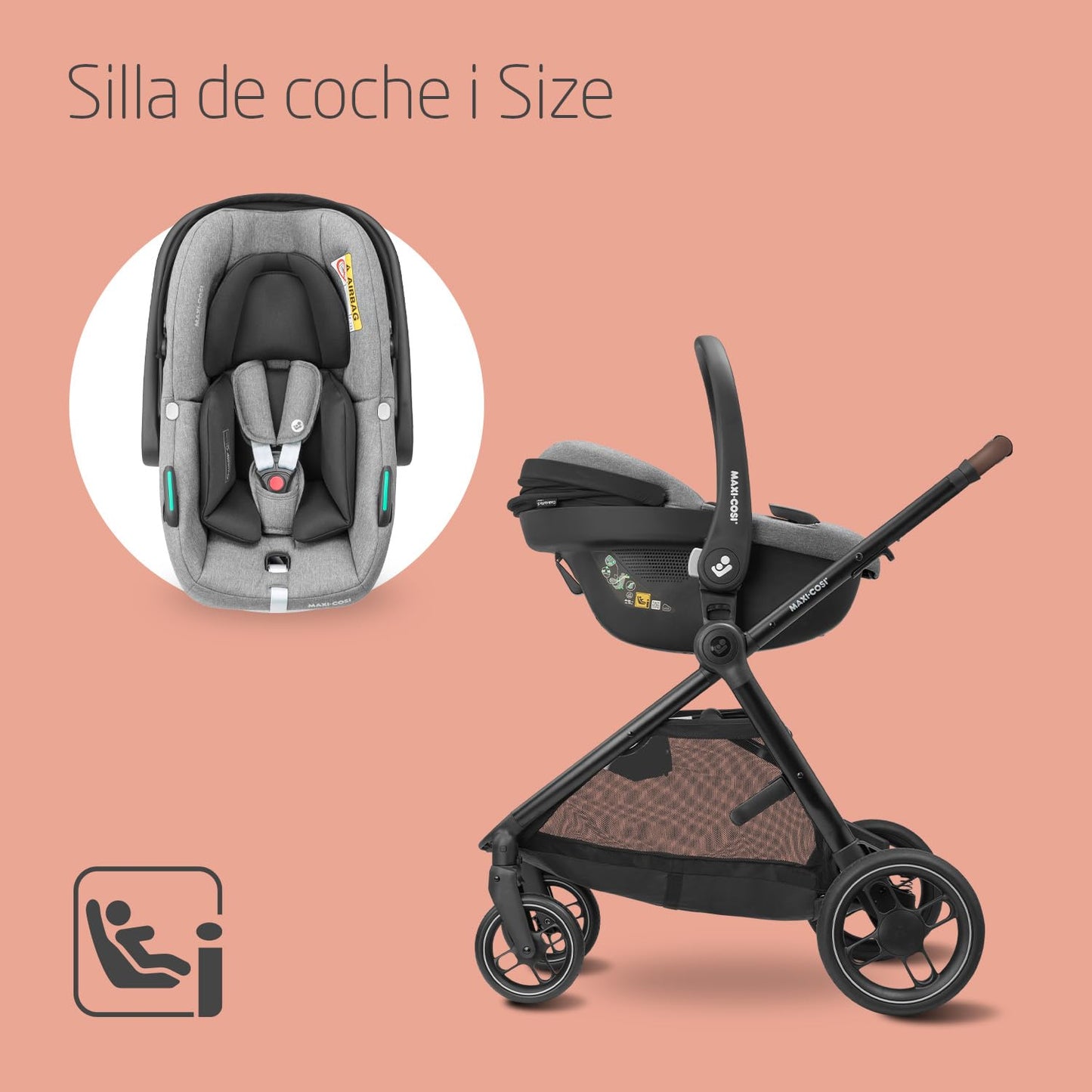 Maxi-Cosi Zelia S Trio Cochecito de Bebé 3 Piezas, con Silla de Coche i-Size, Plegable, de 0-4 Años (hasta 22 kg), Gris