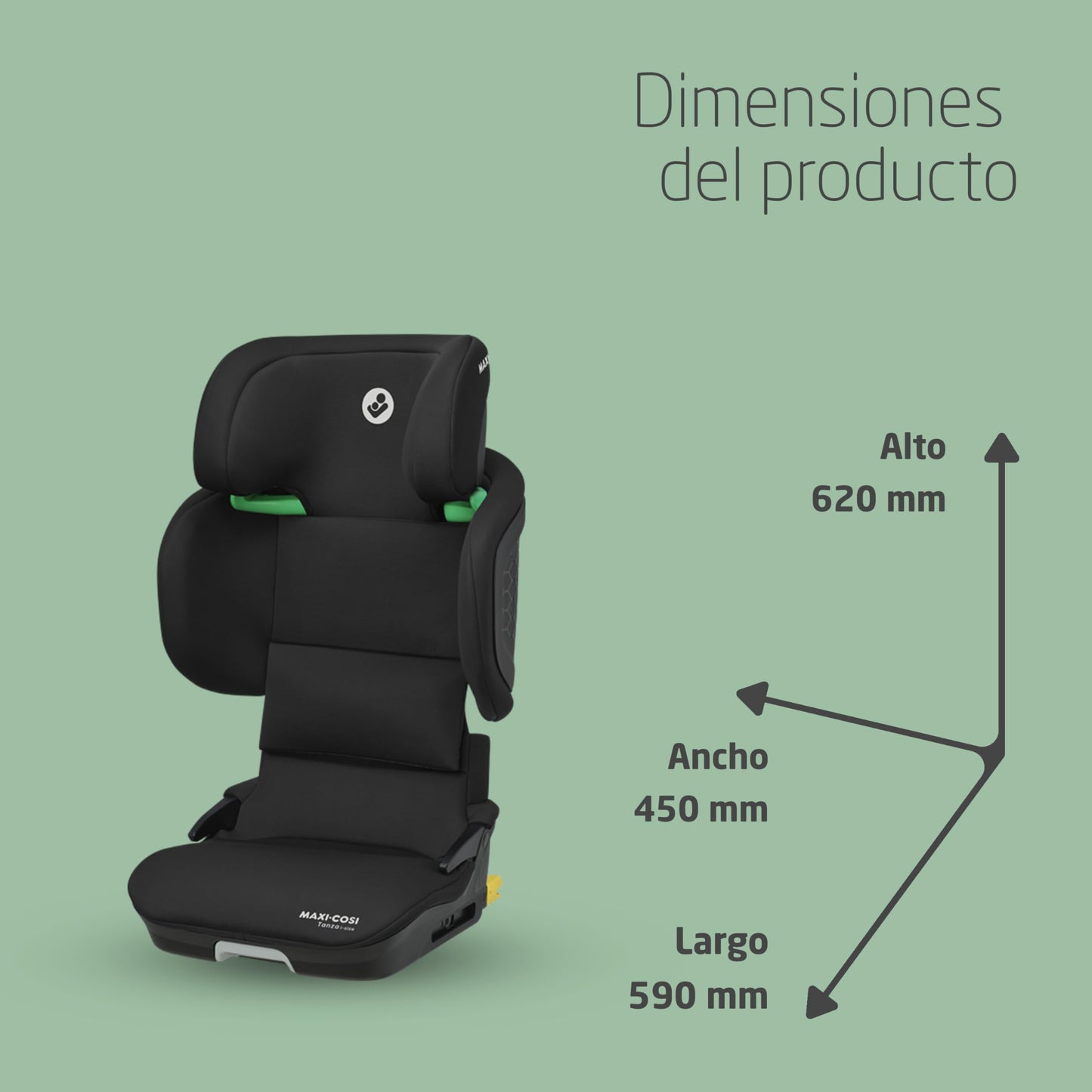 Maxi-Cosi Tanza i-Size Silla de Coche Plegable ISOFIX, de 3.5 a 12 Años (100-150 cm), Protección G-CELL, Full Black