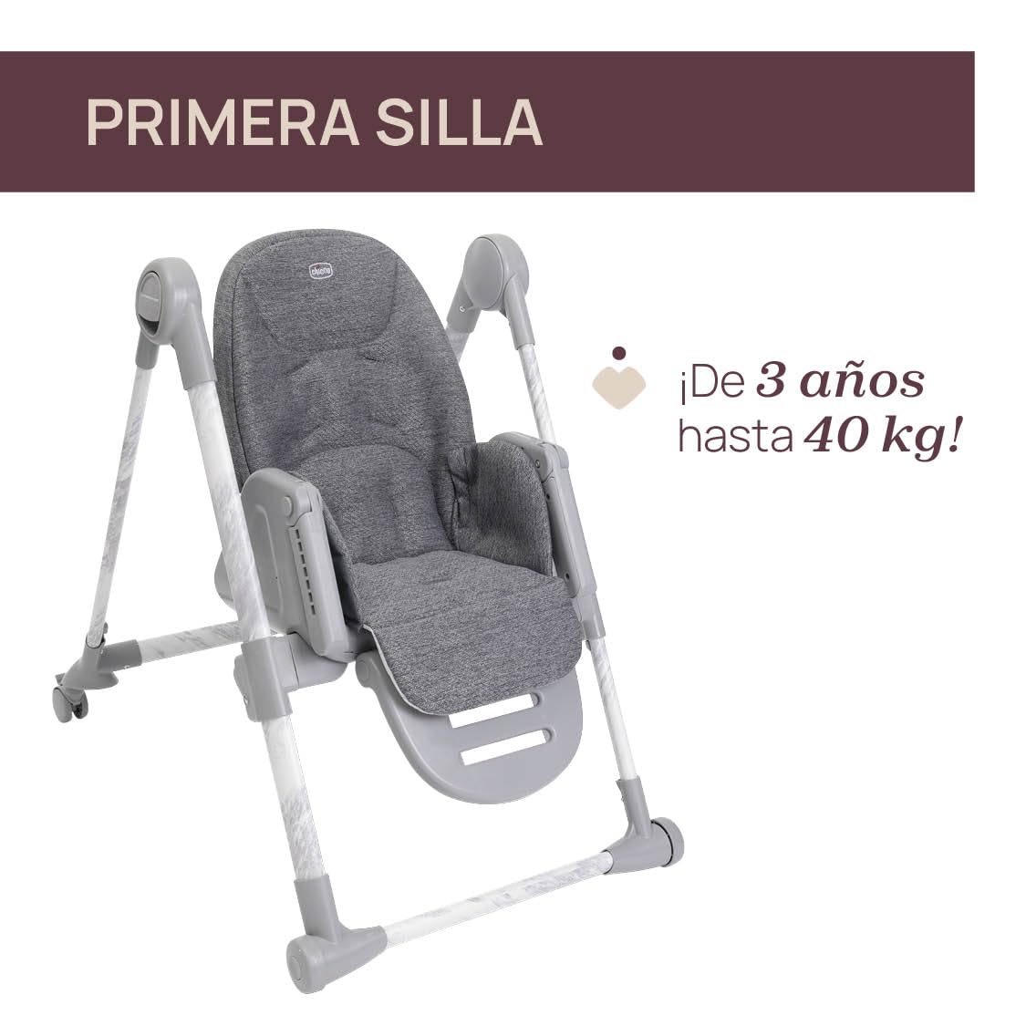 Chicco Polly Armonia Trona Evolutiva 3en1, de 0 Meses a 40 kg, 9 Alturas, Plegado Compacto, Gris Oscuro
