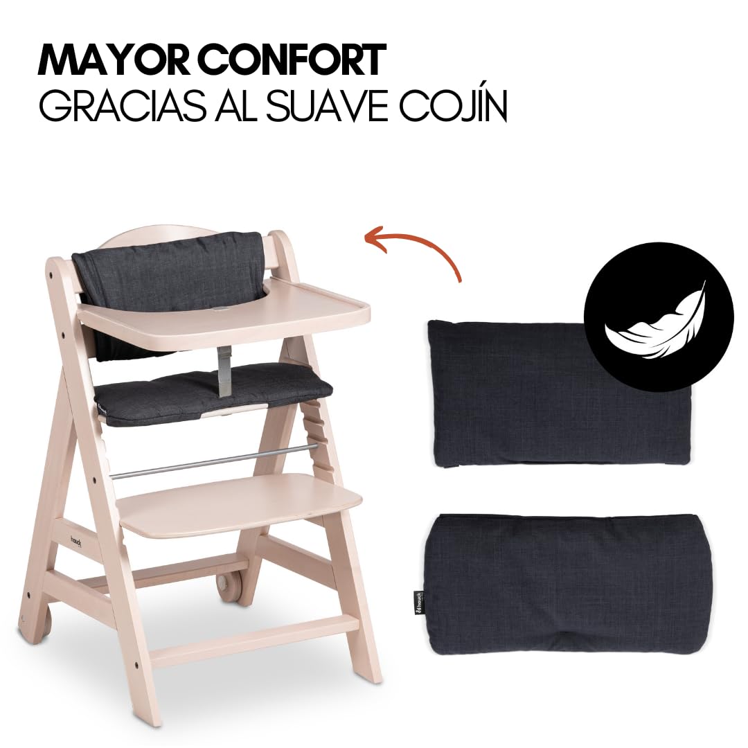 hauck Beta Newborn Set Trona Evolutiva de Madera, desde el Nacimiento, con Hamaca y Bandeja, Blanco Lavado/Gris Melange