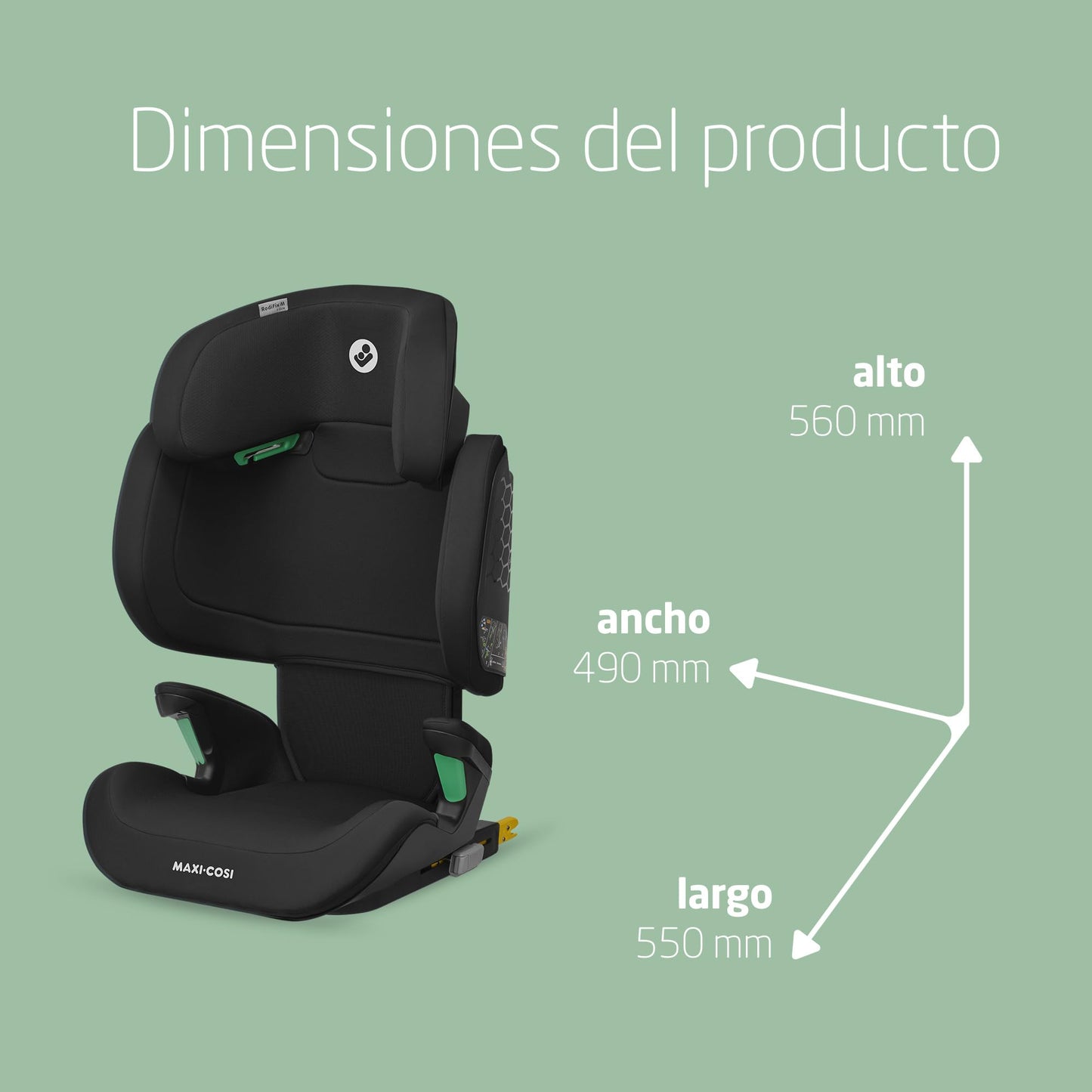 Maxi-Cosi RodiFix M i-Size Silla de Coche con Respaldo Alto ISOFIX, de 3.5-12 Años (100-150 cm), Protección G-CELL, Basic Black