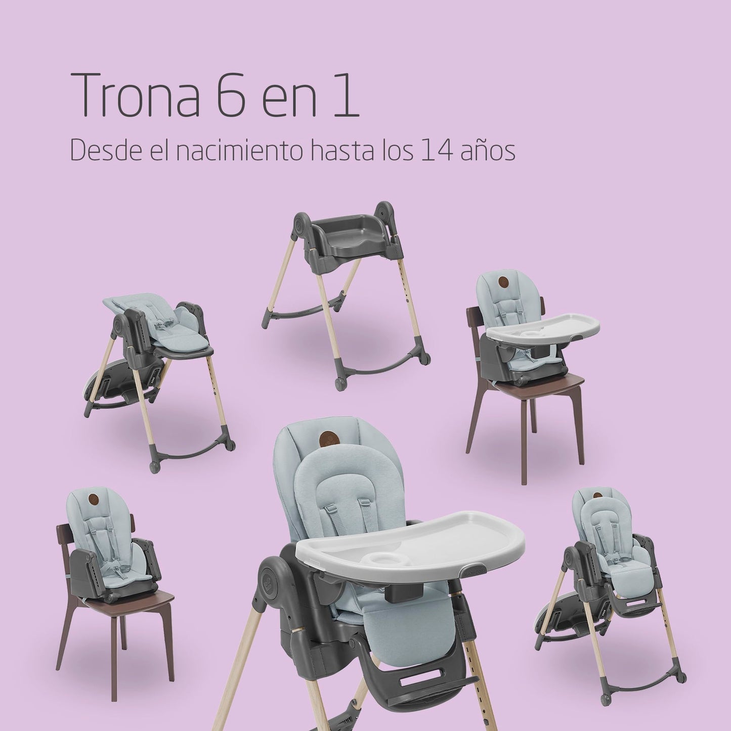 Maxi-Cosi Minla Trona Evolutiva 6 en 1, de 0-14 Años, hasta 60 kg, 9 Alturas, Plegado Compacto, Beyond Grey