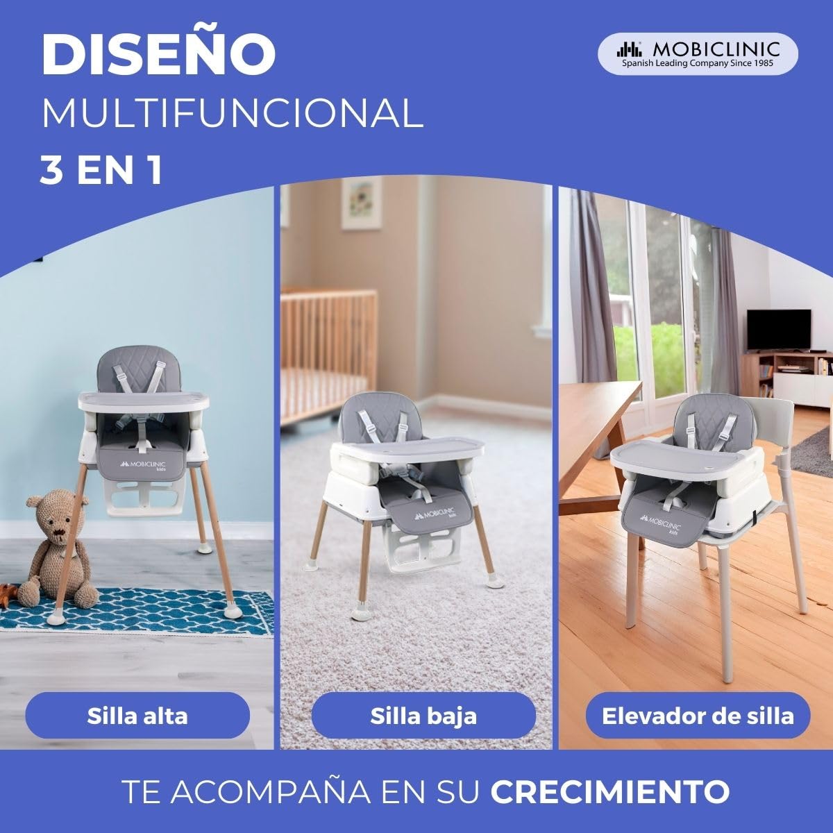Mobiclinic Kids Kiara Trona Evolutiva 3 en 1, Plegable, Bandeja Ajustable, Impermeable, de 6-36 Meses