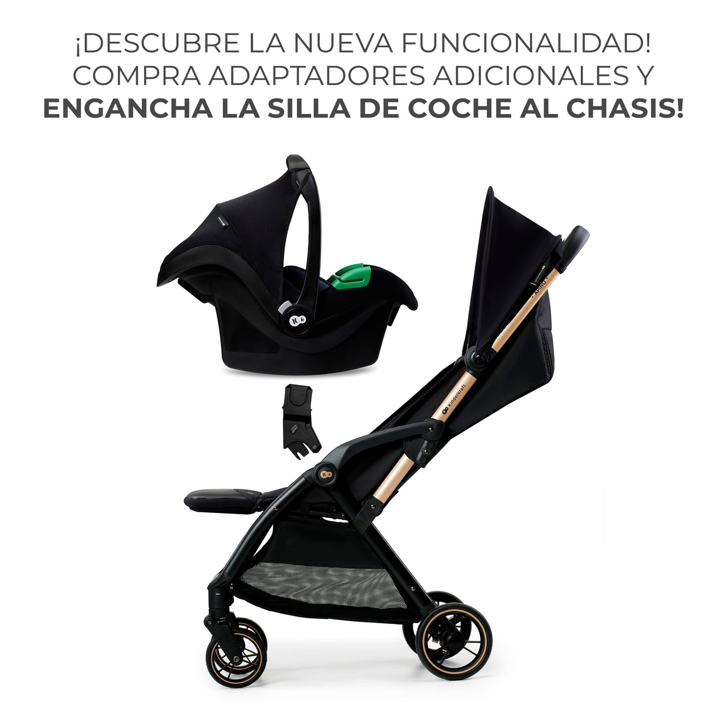 Kinderkraft APINO Silla de Paseo Ligera, Plegado Automático, Posición Tumbada, hasta 24 kg, Negro