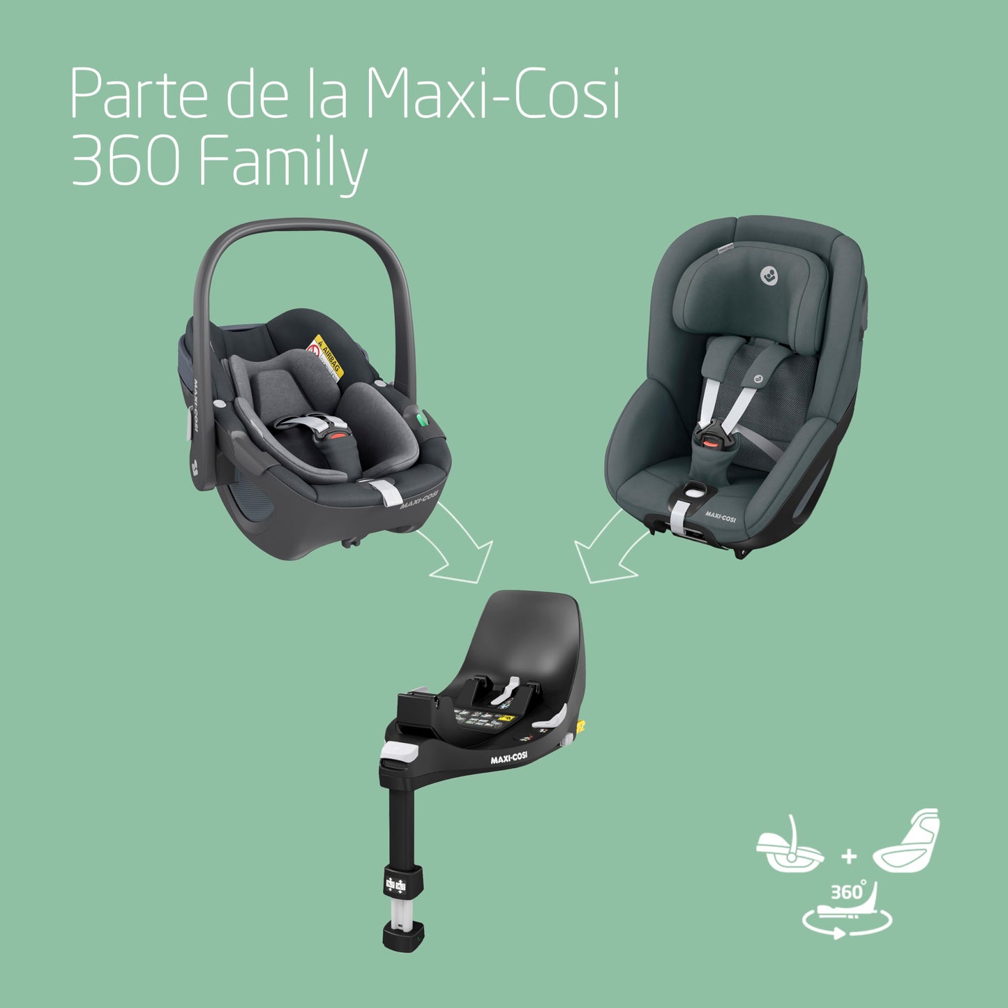 Maxi-Cosi Pearl 360 Silla de Coche Giratoria i-Size ISOFIX, de 3 Meses a 4 Años (61-105 cm), G-CELL, Authentic Graphite