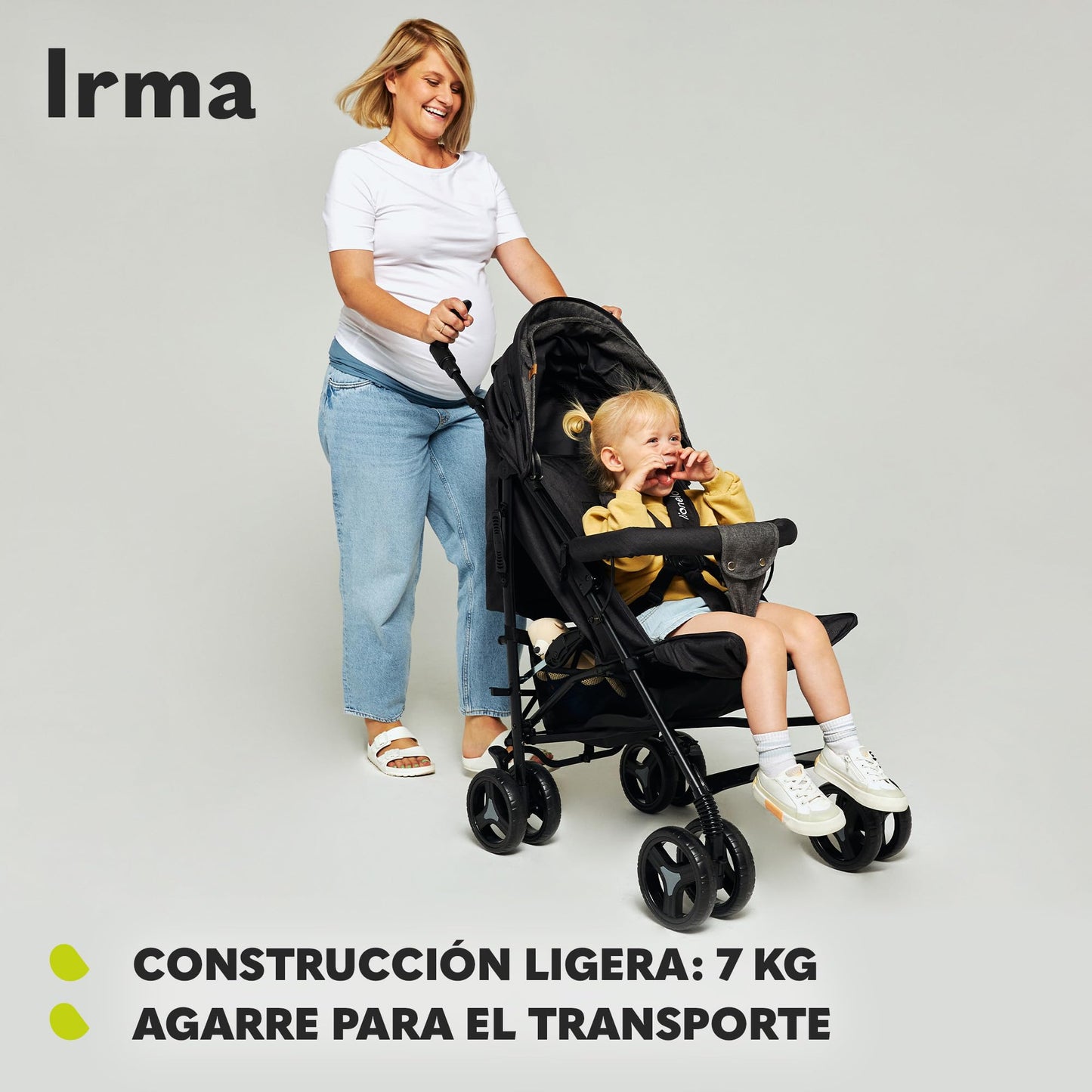 LIONELO Irma Cochecito de Bebé Ligero, Plegable, Reclinable, Ruedas Grandes, con Mosquitera, hasta 15 kg