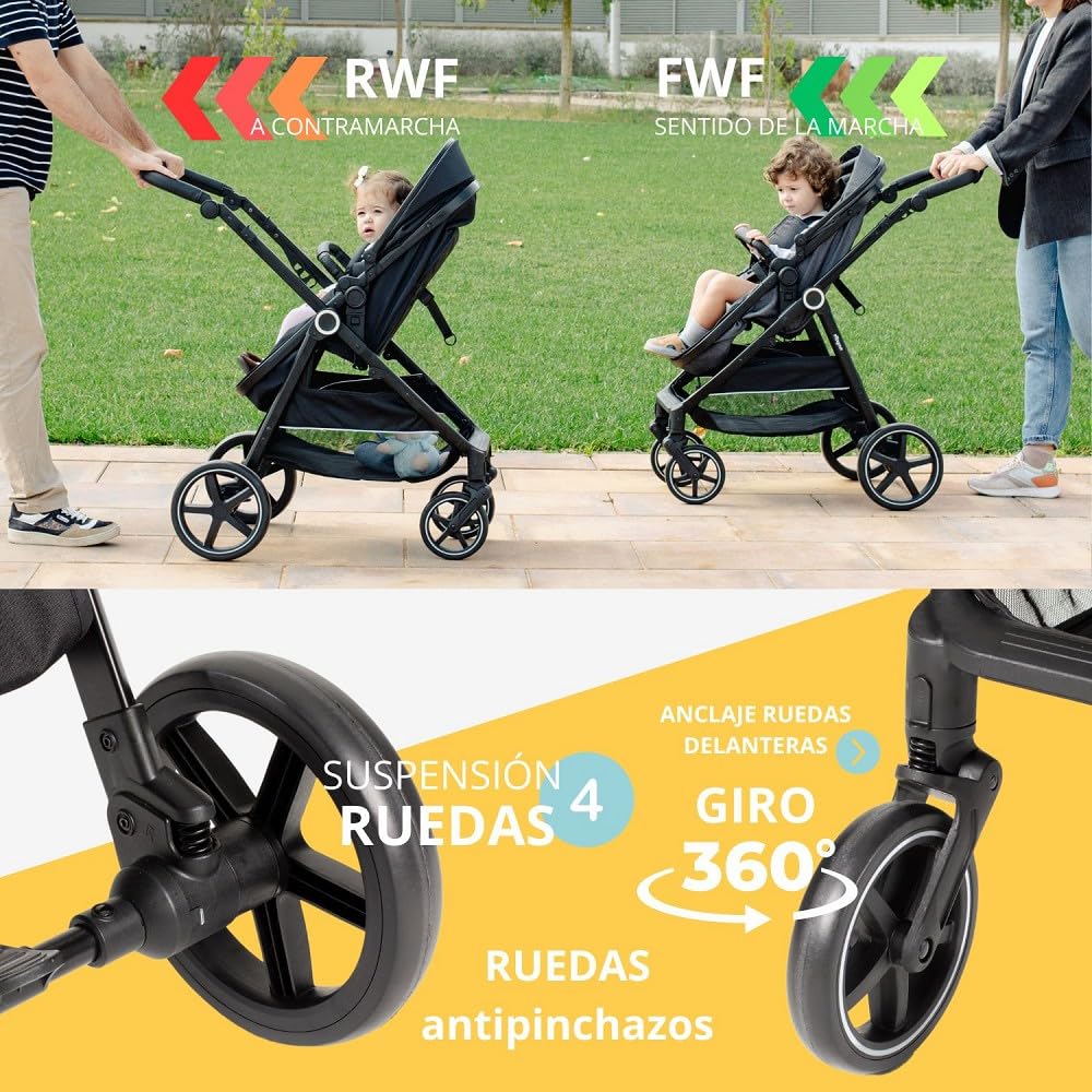 Interbaby Versa Cochecito de Bebé 2 en 1, desde el Nacimiento, hasta 22 kg, con Amortiguadores, Gris