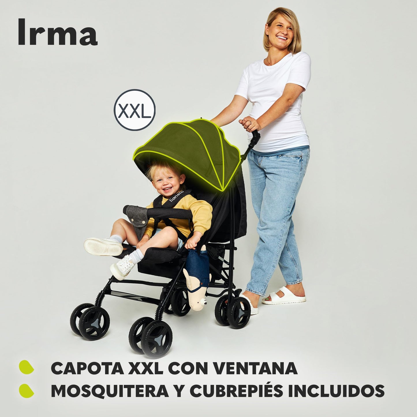 LIONELO Irma Cochecito de Bebé Ligero, Plegable, Reclinable, Ruedas Grandes, con Mosquitera, hasta 15 kg