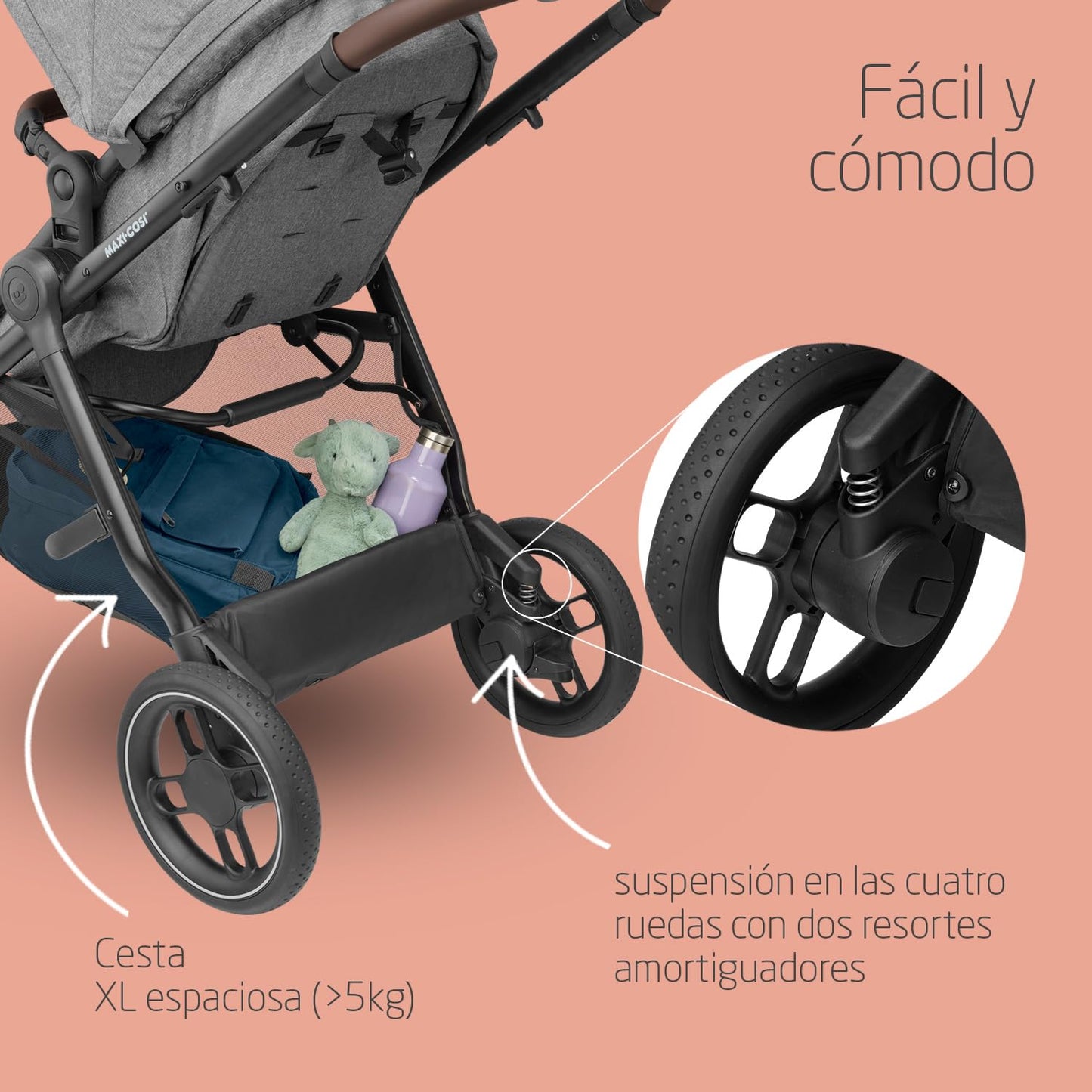 Maxi-Cosi Zelia S Trio Cochecito de Bebé 3 Piezas, con Silla de Coche i-Size, Plegable, de 0-4 Años (hasta 22 kg), Gris