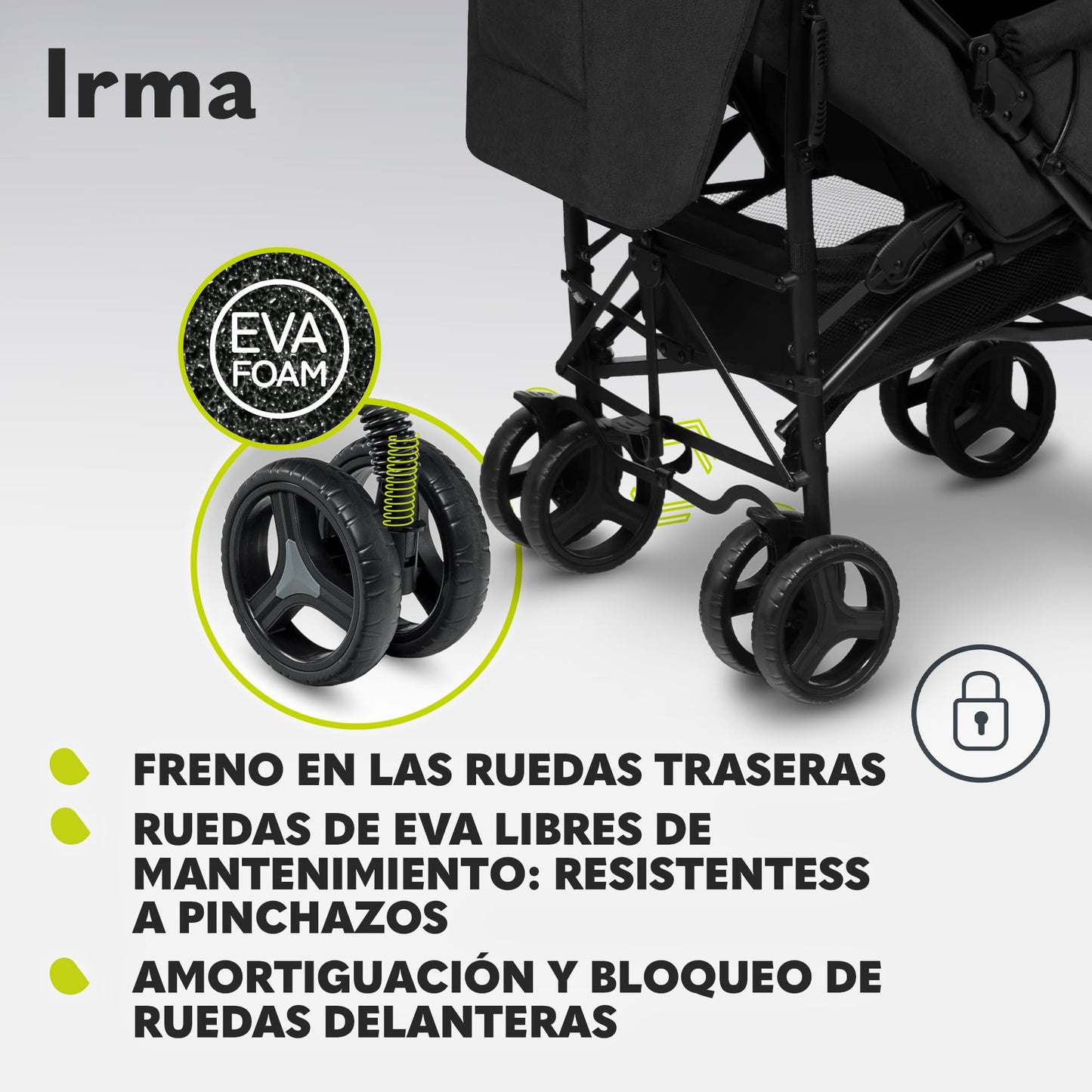 LIONELO Irma Cochecito de Bebé Ligero, Plegable, Reclinable, Ruedas Grandes, con Mosquitera, hasta 15 kg