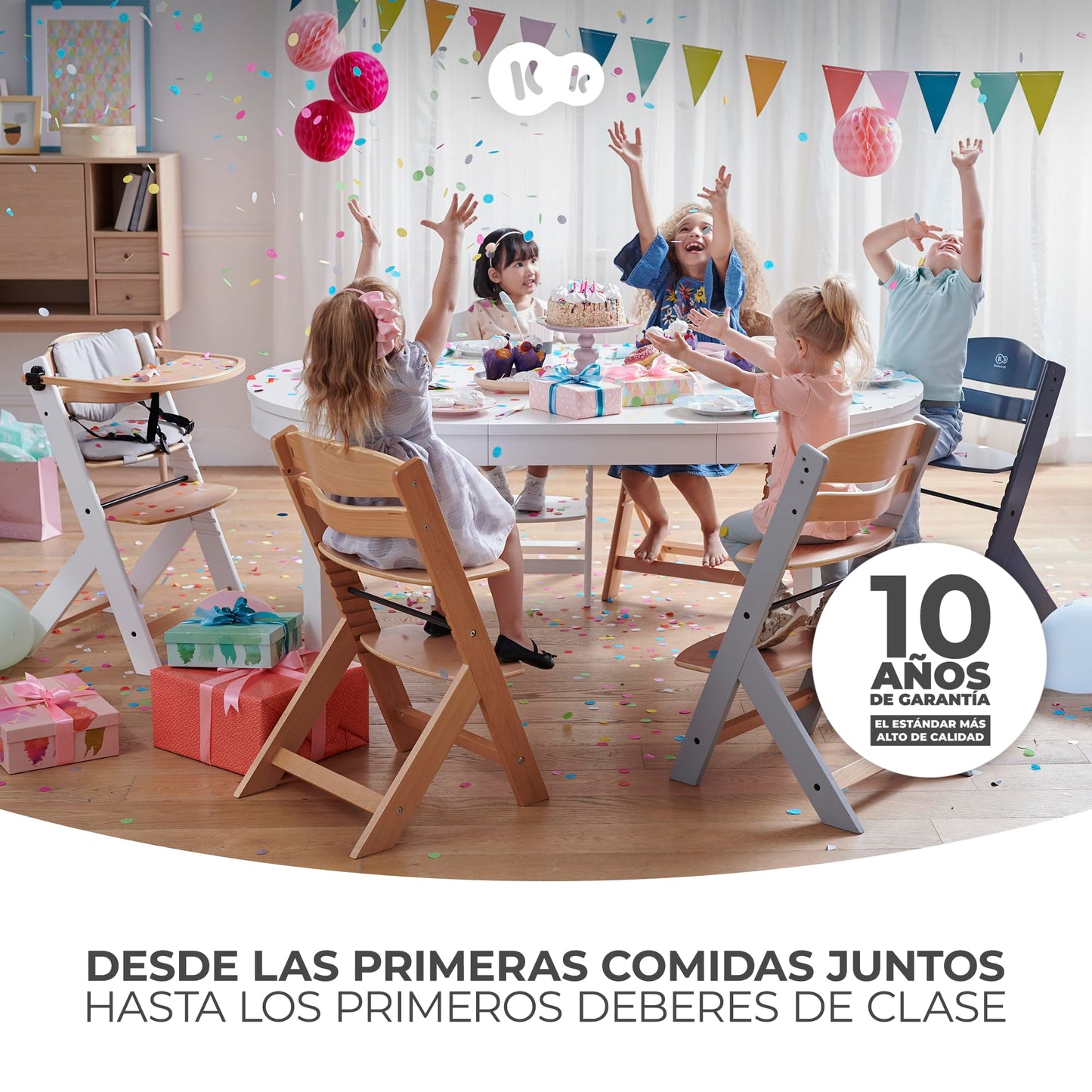 Kinderkraft ENOCK Trona Evolutiva de Madera, con Bandeja y Barrera, Portátil, Madera Natural