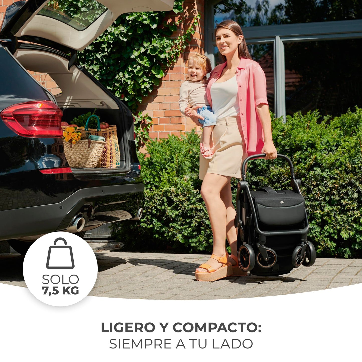 Kinderkraft APINO Silla de Paseo Ligera, Plegado Automático, Posición Tumbada, hasta 24 kg, Negro