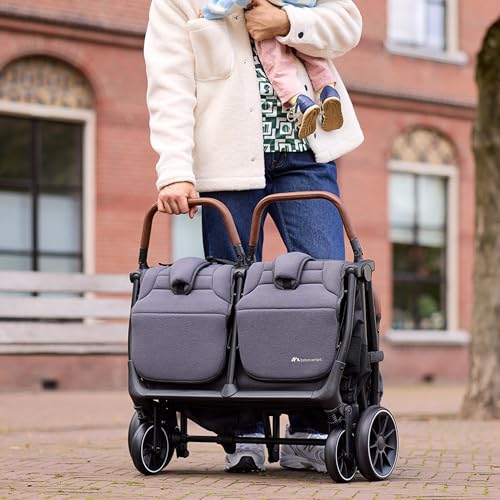Bebeconfort Mane Carrito Gemelar, Plegado Automático, Reclinación Total, Arnés 5 Puntos, Mineral Graphite