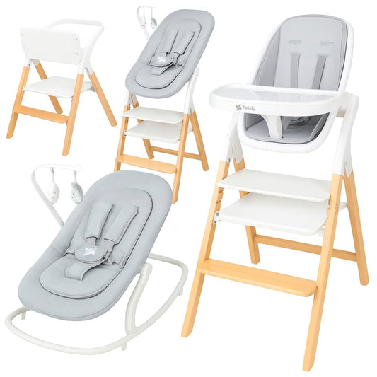 Twinly Alaia Trona Evolutiva 5 en 1, desde el Nacimiento, Plegable, Torre de Aprendizaje, Madera de Haya