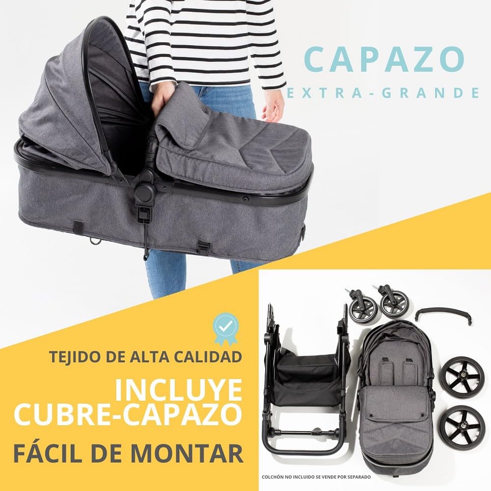 Interbaby Versa Cochecito de Bebé 2 en 1, desde el Nacimiento, hasta 22 kg, con Amortiguadores, Gris