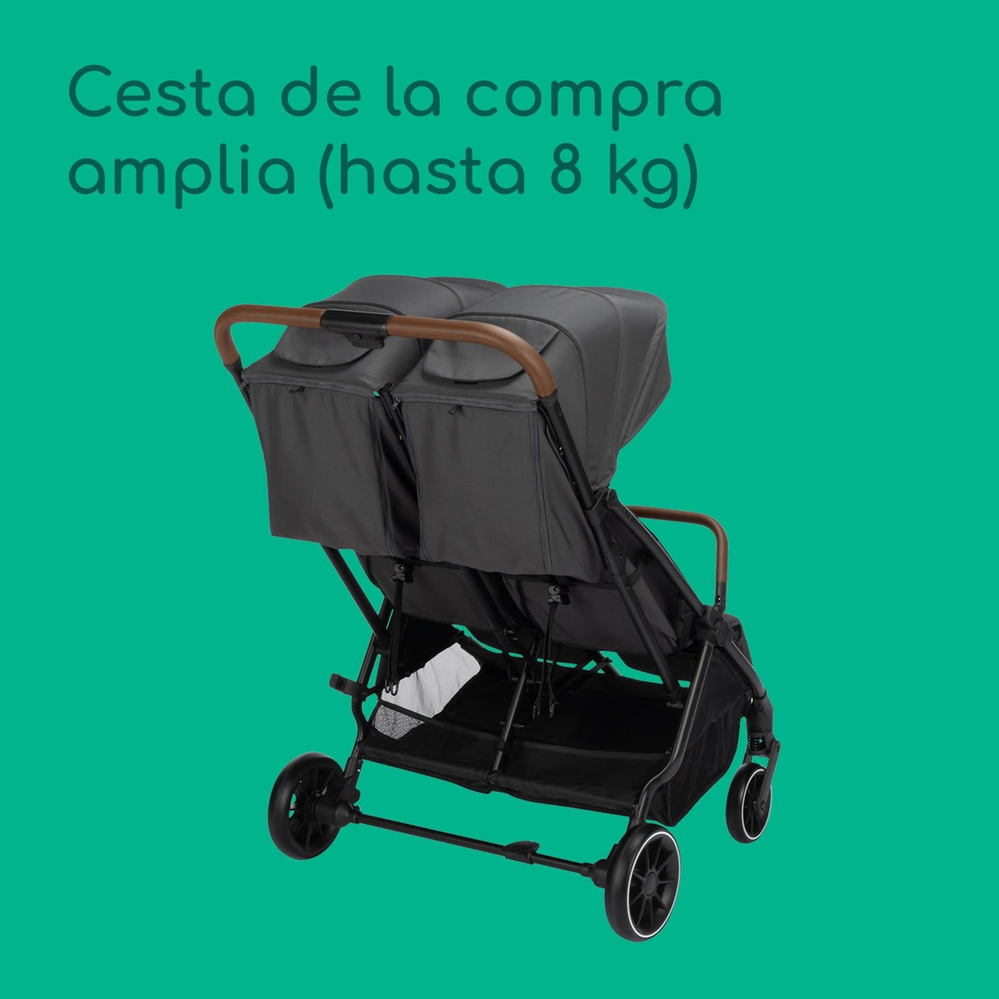 Bebeconfort Mane Carrito Gemelar, Plegado Automático, Reclinación Total, Arnés 5 Puntos, Mineral Graphite
