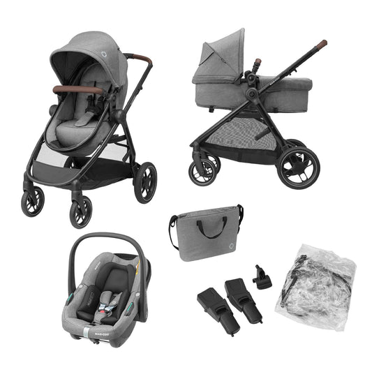 Maxi-Cosi Zelia S Trio Cochecito de Bebé 3 Piezas, con Silla de Coche i-Size, Plegable, de 0-4 Años (hasta 22 kg), Gris