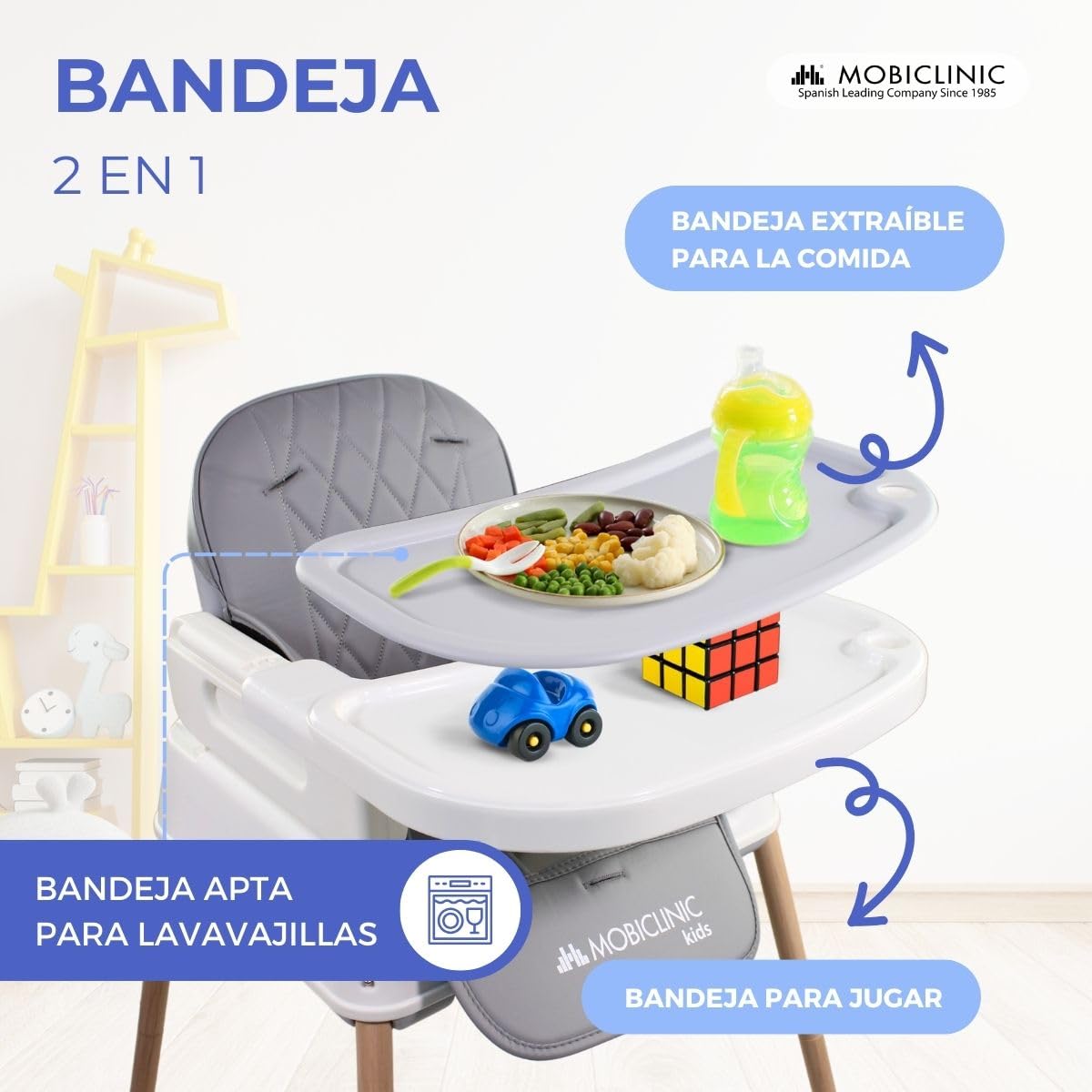 Mobiclinic Kids Kiara Trona Evolutiva 3 en 1, Plegable, Bandeja Ajustable, Impermeable, de 6-36 Meses