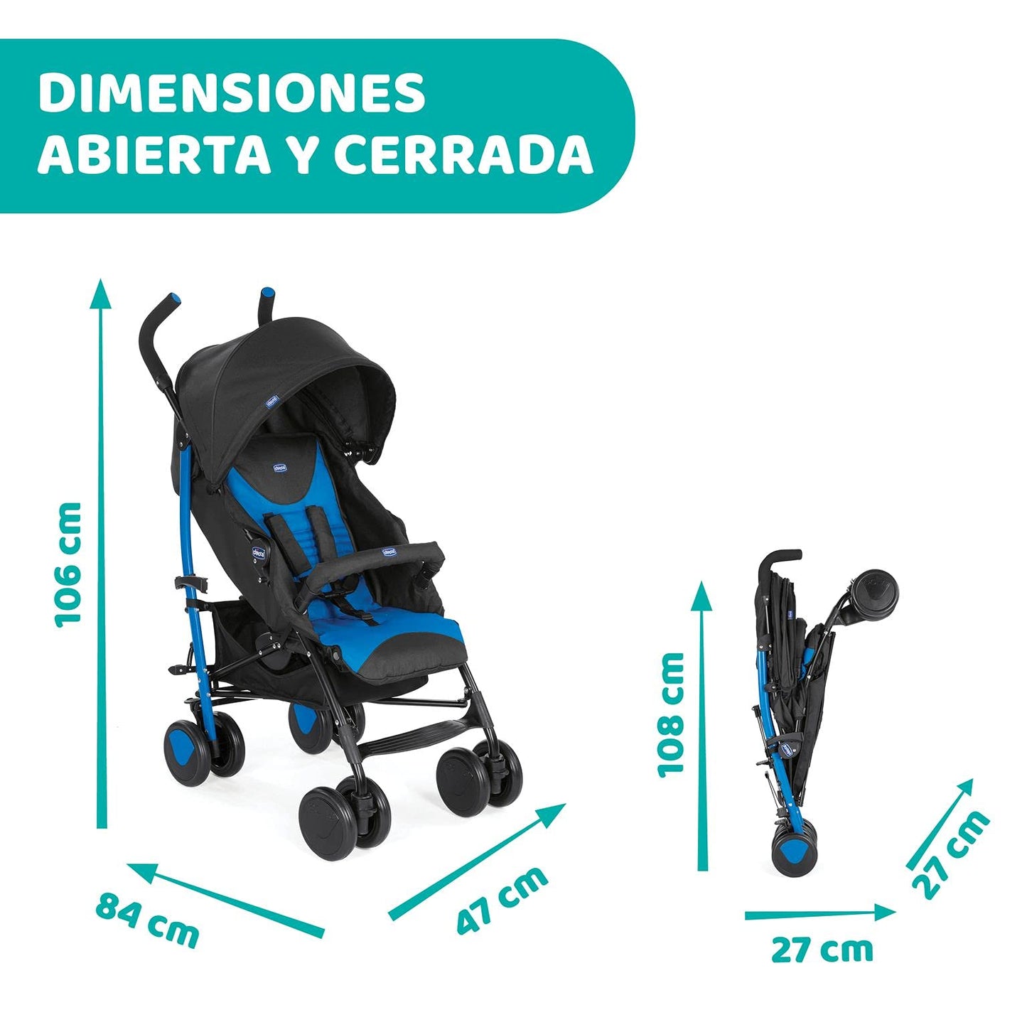 Chicco Echo Silla de Paseo Ligera y Compacta, Plegado Paraguas, desde el Nacimiento, hasta 22 kg, Azul