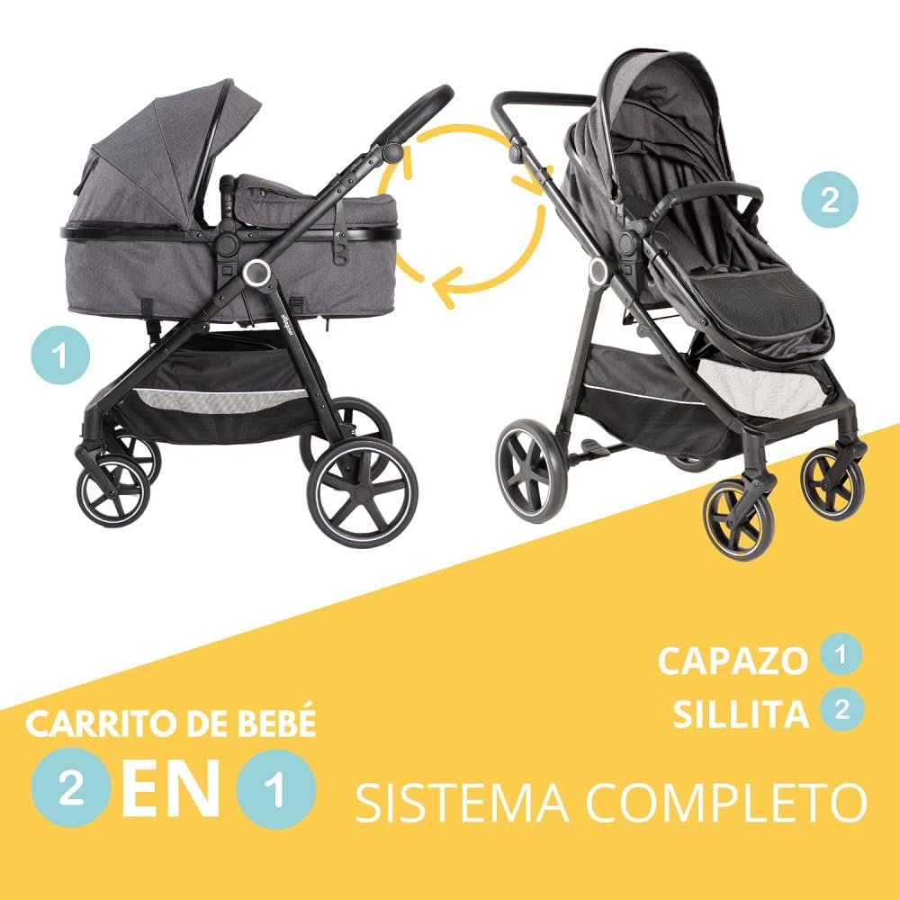 Interbaby Versa Cochecito de Bebé 2 en 1, desde el Nacimiento, hasta 22 kg, con Amortiguadores, Gris