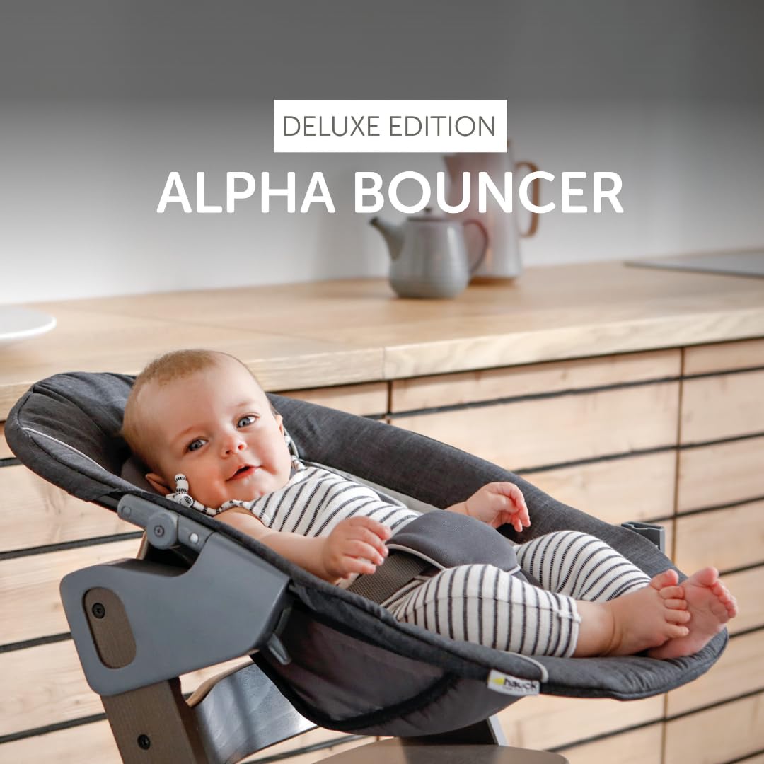 hauck Beta Newborn Set Trona Evolutiva de Madera, desde el Nacimiento, con Hamaca y Bandeja, Blanco Lavado/Gris Melange