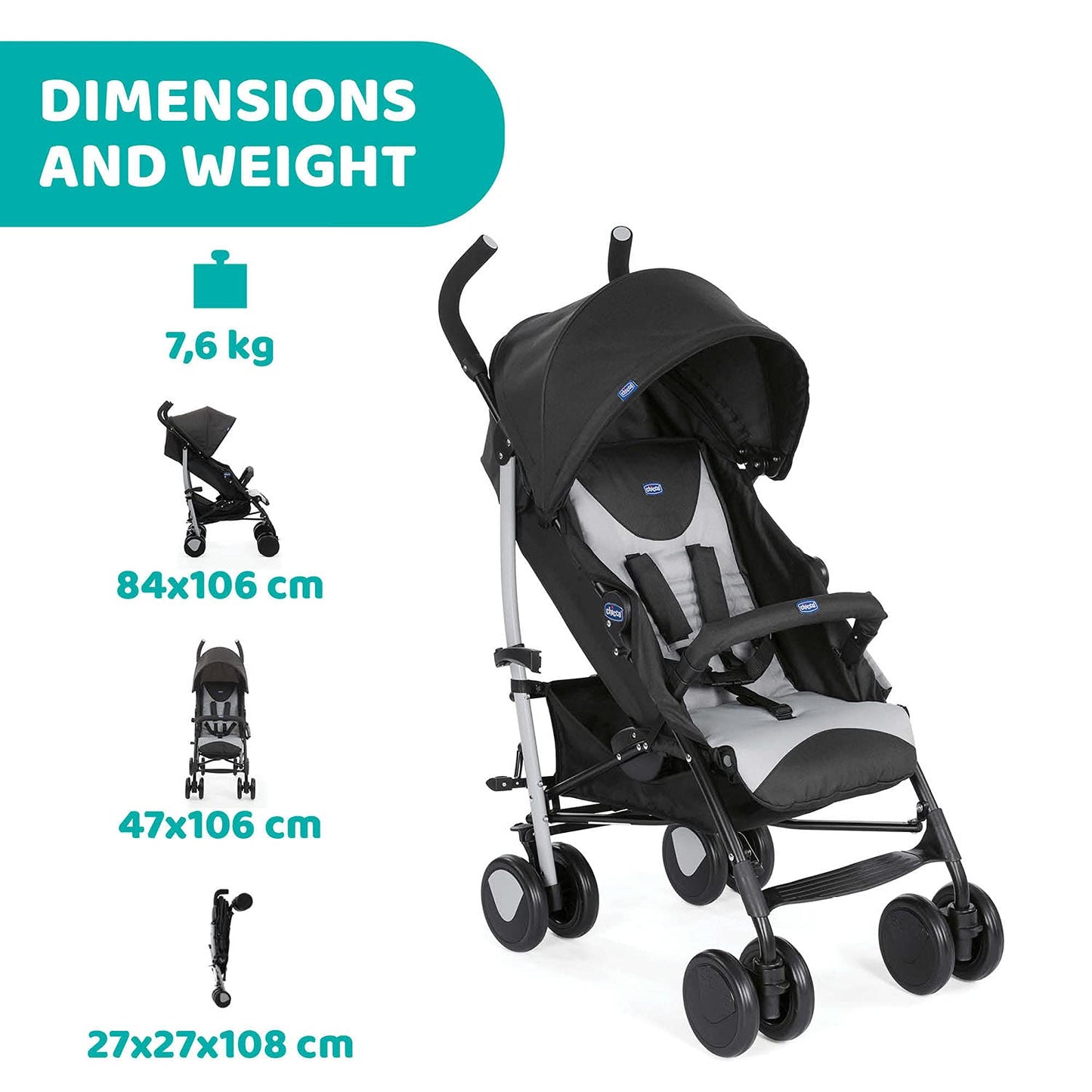 Chicco Echo Silla de Paseo Ligera, Plegable, desde el Nacimiento, hasta 22 kg, Piedra