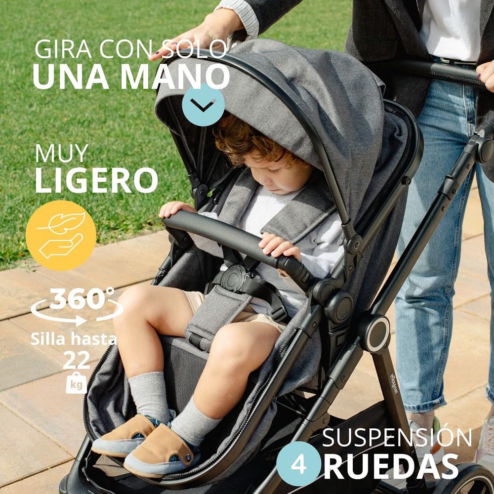 Interbaby Versa Cochecito de Bebé 2 en 1, desde el Nacimiento, hasta 22 kg, con Amortiguadores, Gris