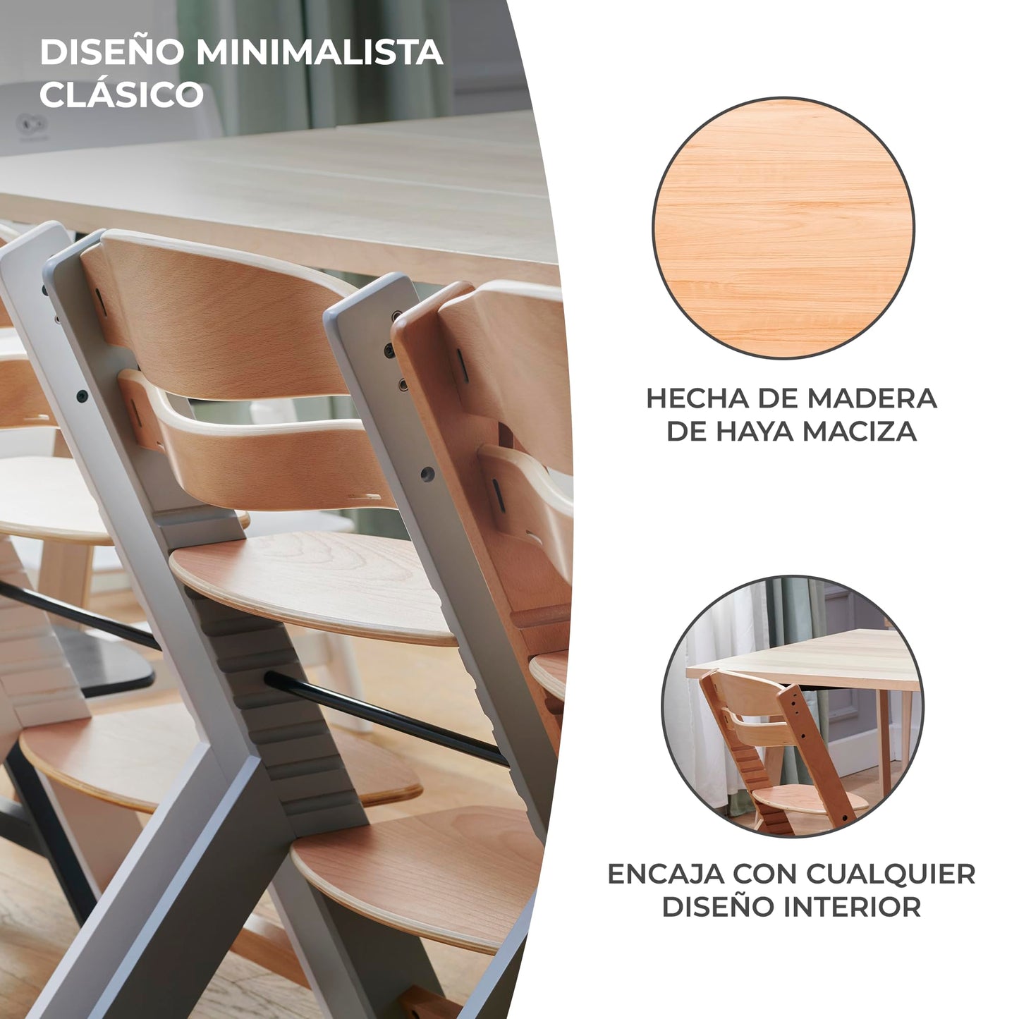 Kinderkraft ENOCK Trona Evolutiva de Madera, con Bandeja y Barrera, Portátil, Madera Natural
