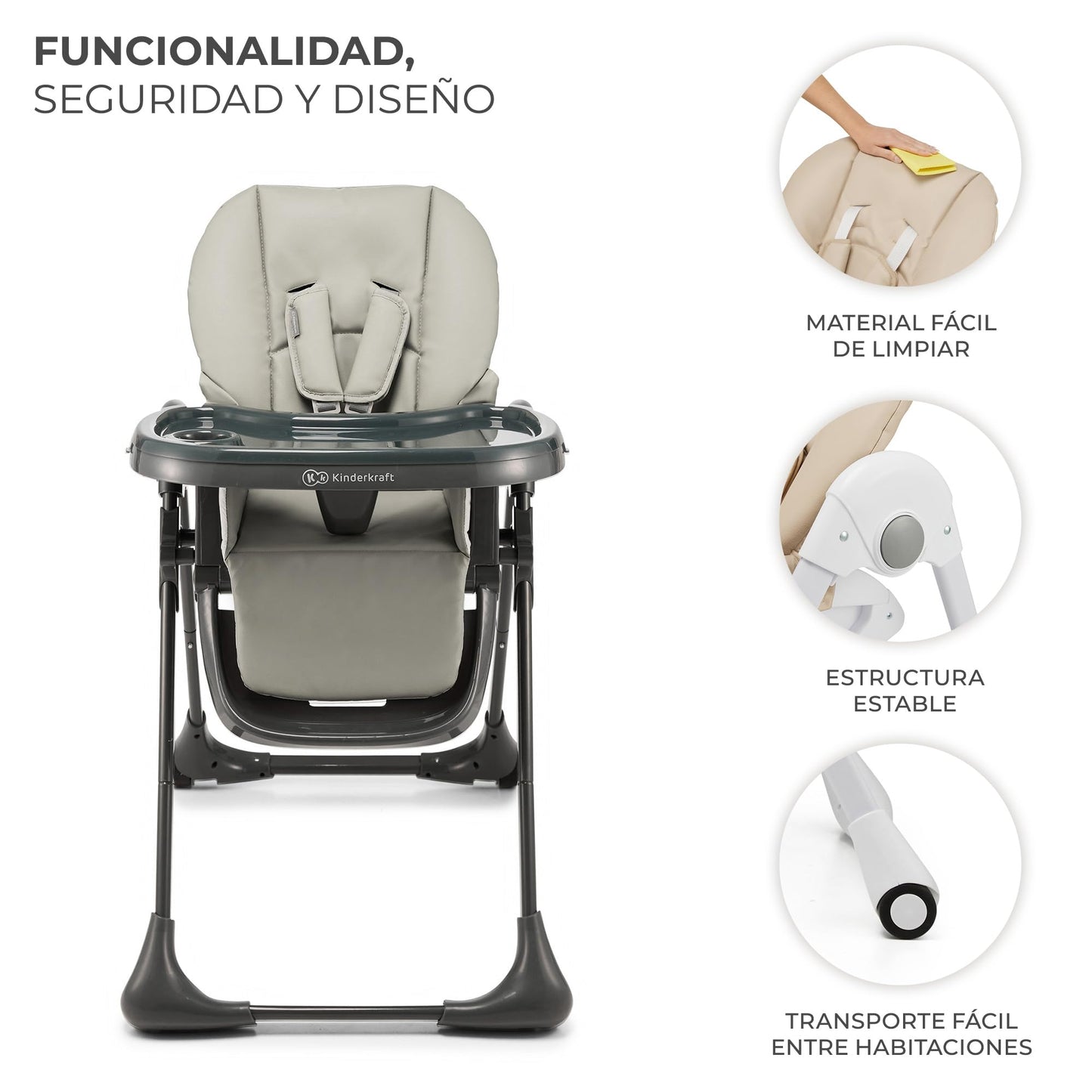 Kinderkraft TUMMIE Trona Evolutiva 2 en 1, desde el Nacimiento, Posición Reclinable, Gris