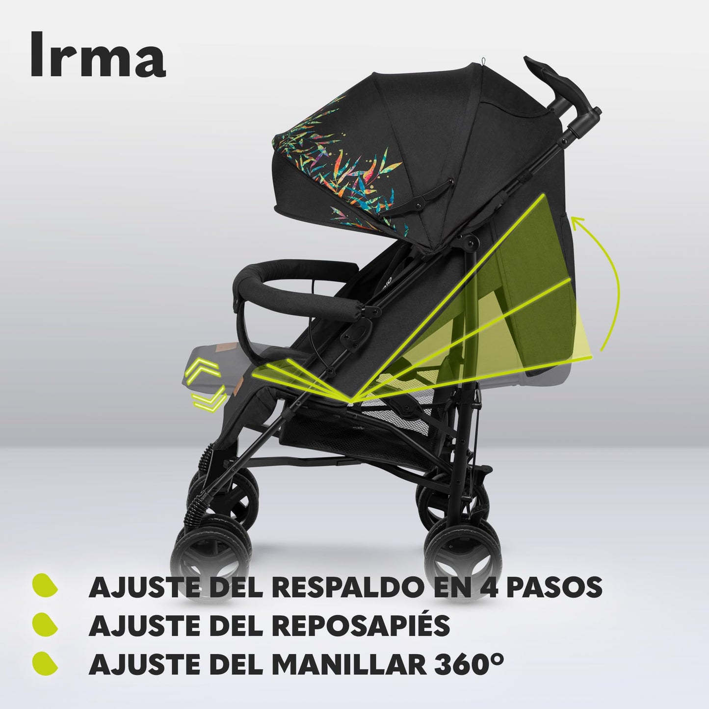 LIONELO Irma Cochecito de Bebé Ligero, Plegable, Reclinable, Ruedas Grandes, con Mosquitera, hasta 15 kg