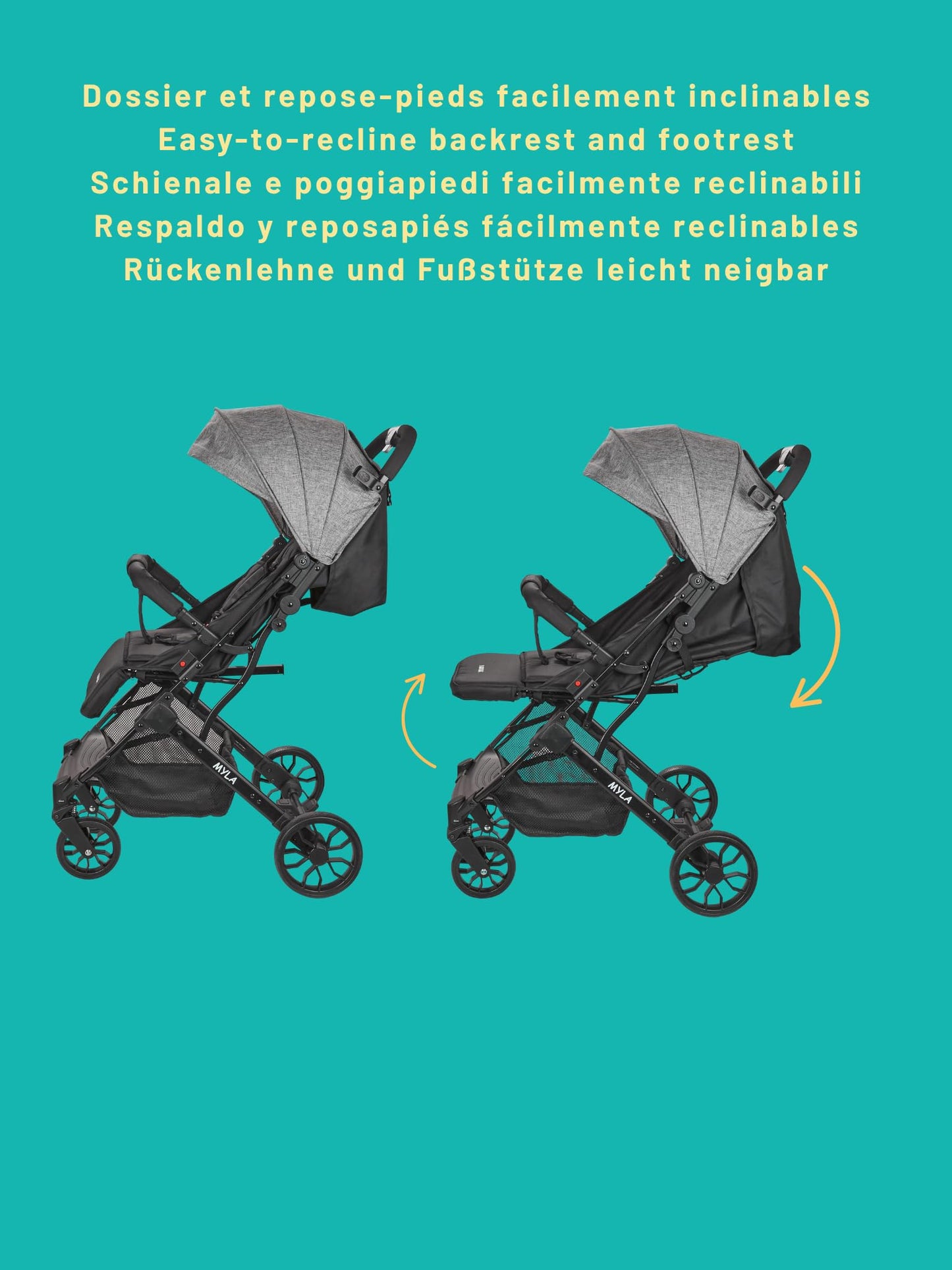 Nania Myla Cochecito de Paseo Compacto, Ligero (7.5 kg), desde Nacimiento hasta 22 kg, con Posición Reclinable Larga y Gran Cesta