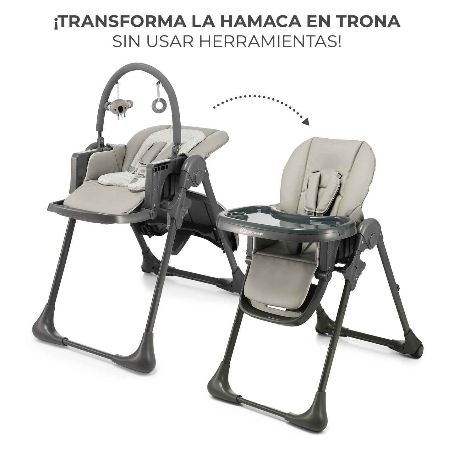 Kinderkraft TUMMIE Trona Evolutiva 2 en 1, desde el Nacimiento, Posición Reclinable, Gris