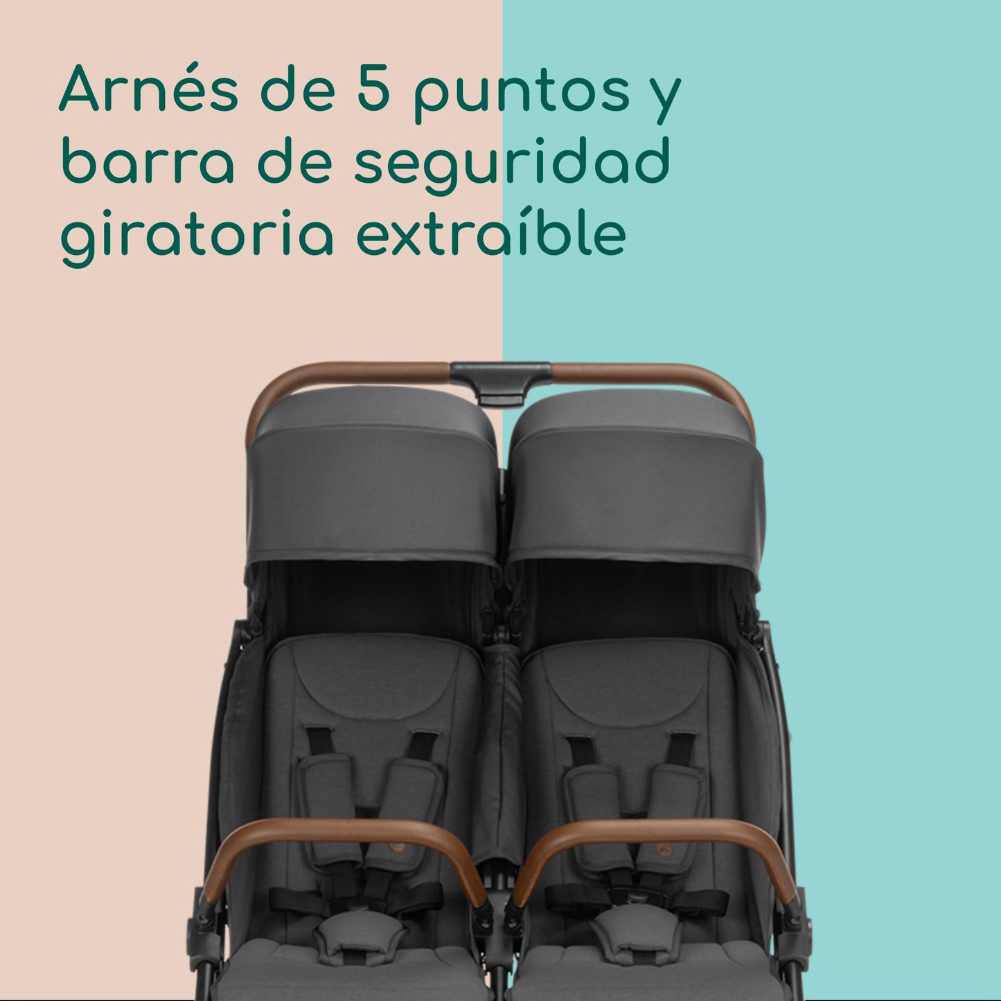 Bebeconfort Mane Carrito Gemelar, Plegado Automático, Reclinación Total, Arnés 5 Puntos, Mineral Graphite