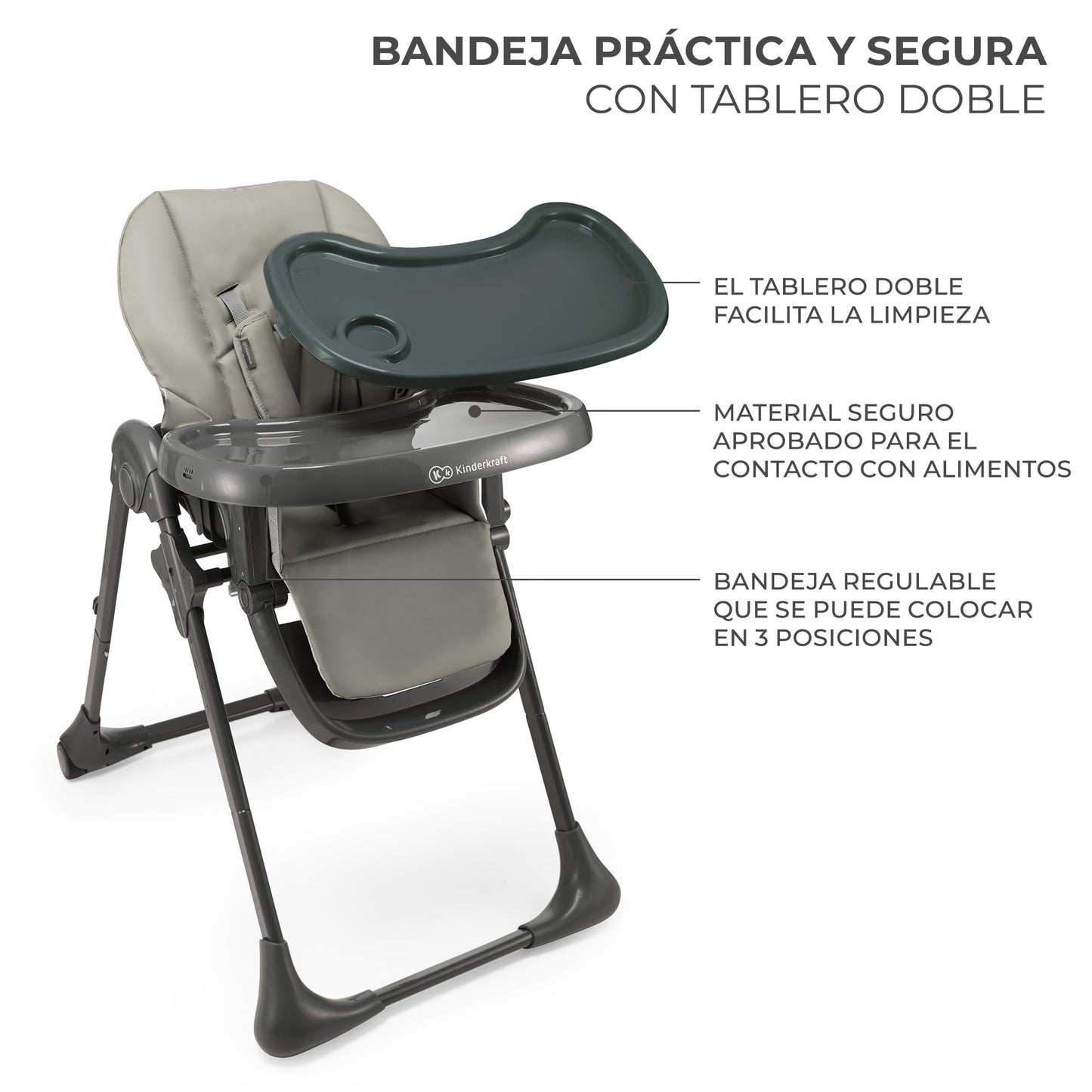 Kinderkraft TUMMIE Trona Evolutiva 2 en 1, desde el Nacimiento, Posición Reclinable, Gris