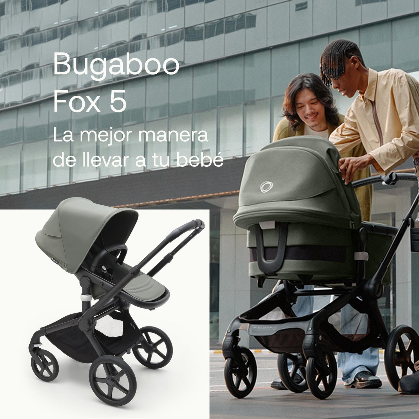 Bugaboo Fox 5 Cochecito de Bebé 2 en 1 Todo Terreno, Suspensión Total, Fácil Plegado, Chasis Negro / Capota Forest Green