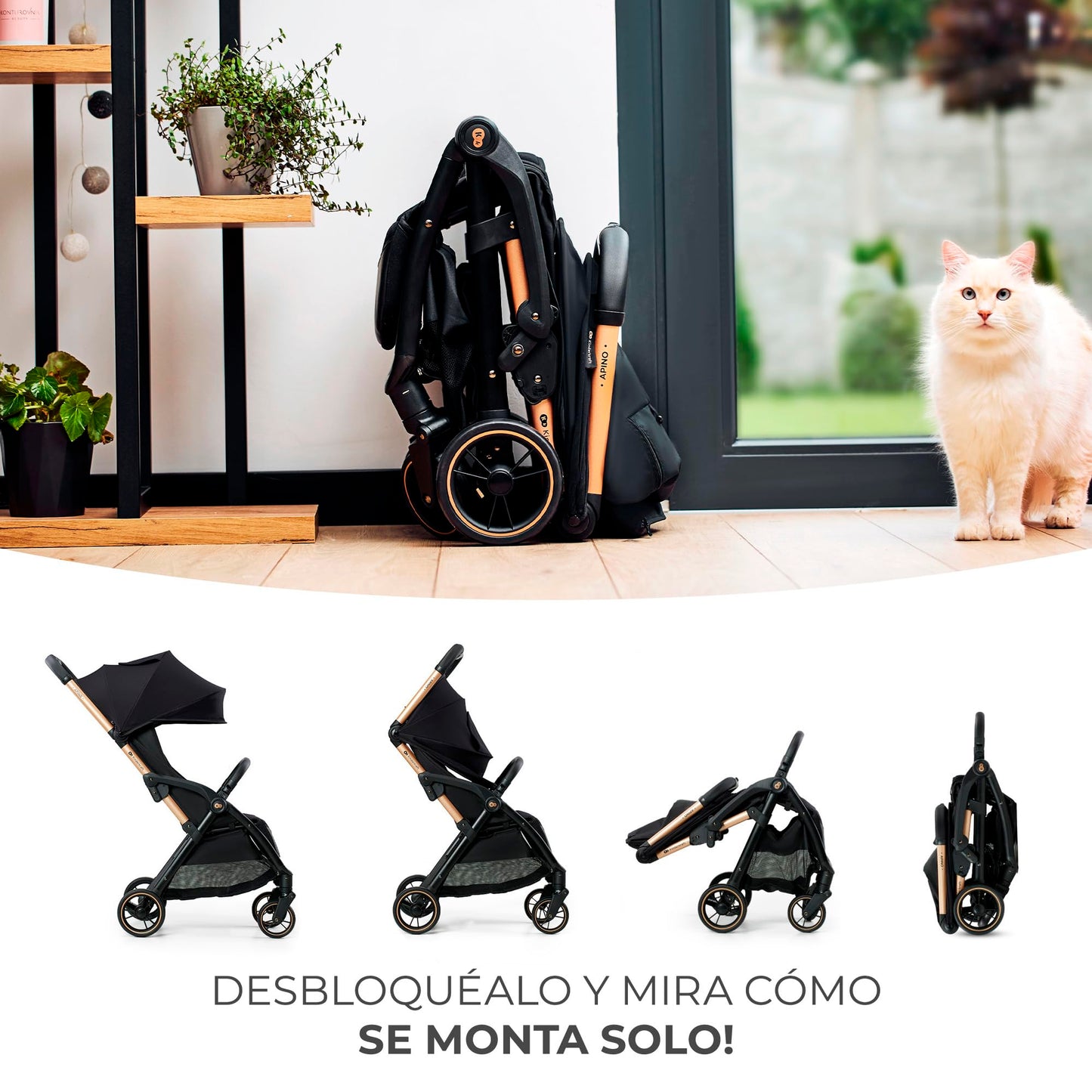 Kinderkraft APINO Silla de Paseo Ligera, Plegado Automático, Posición Tumbada, hasta 24 kg, Negro